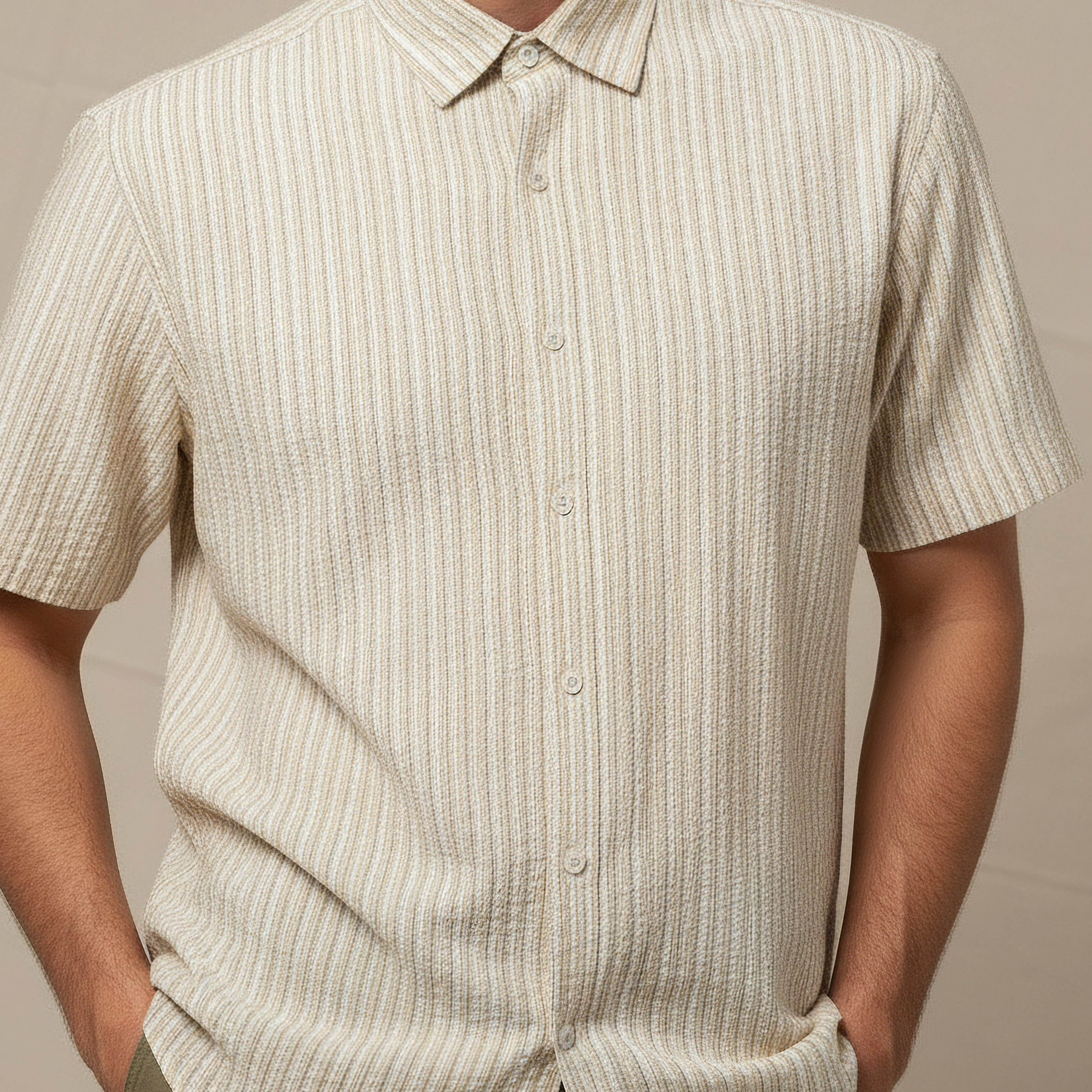 Men Regular Fit Collared Striped Short Sleeves Shirt-men-clothing-shirts-image-4