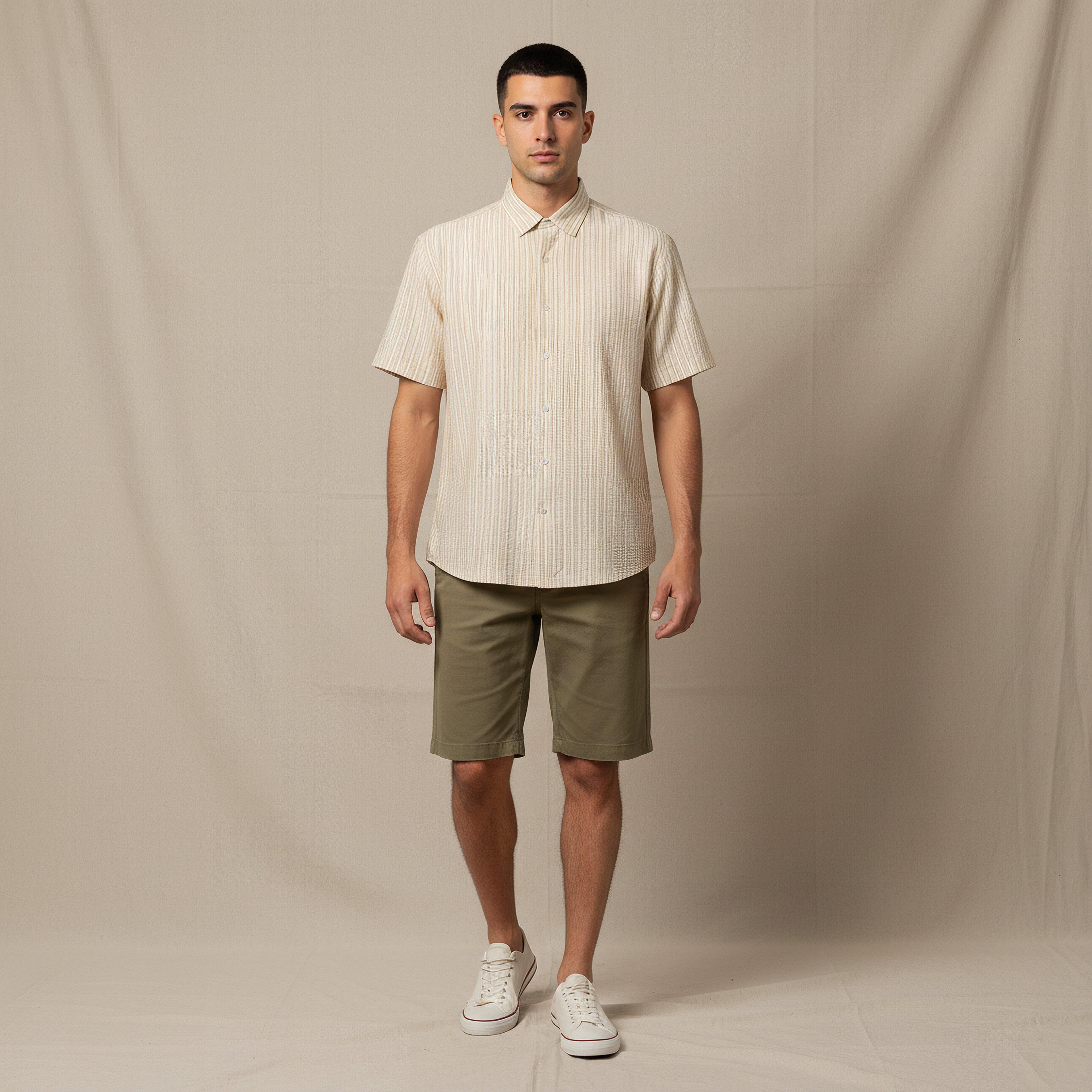 Men Regular Fit Collared Striped Short Sleeves Shirt-men-clothing-shirts-image-5