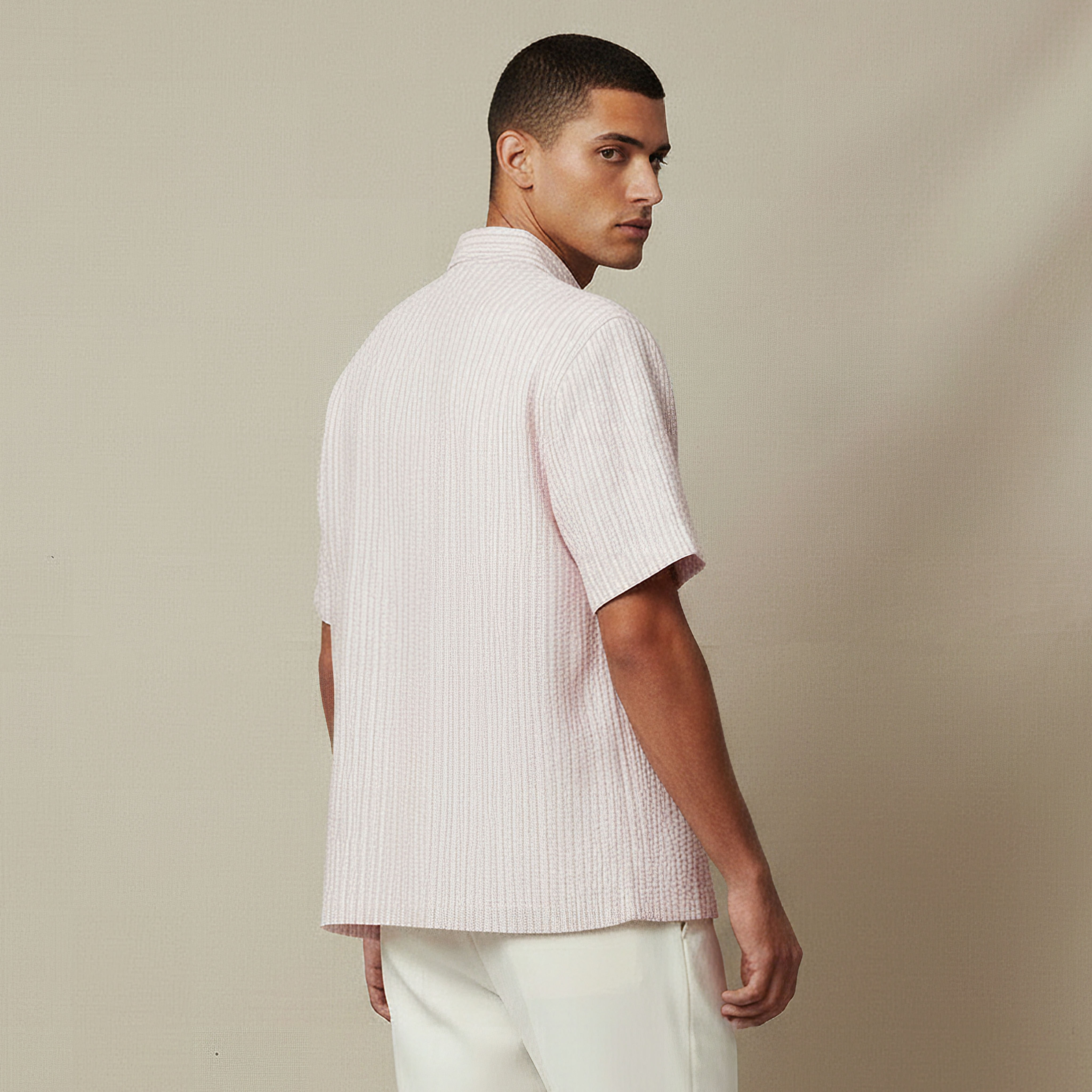 قميص مقلم بياقة وأكمام قصيرة وقصة عادية للرجال-men-clothing-shirts-image-3