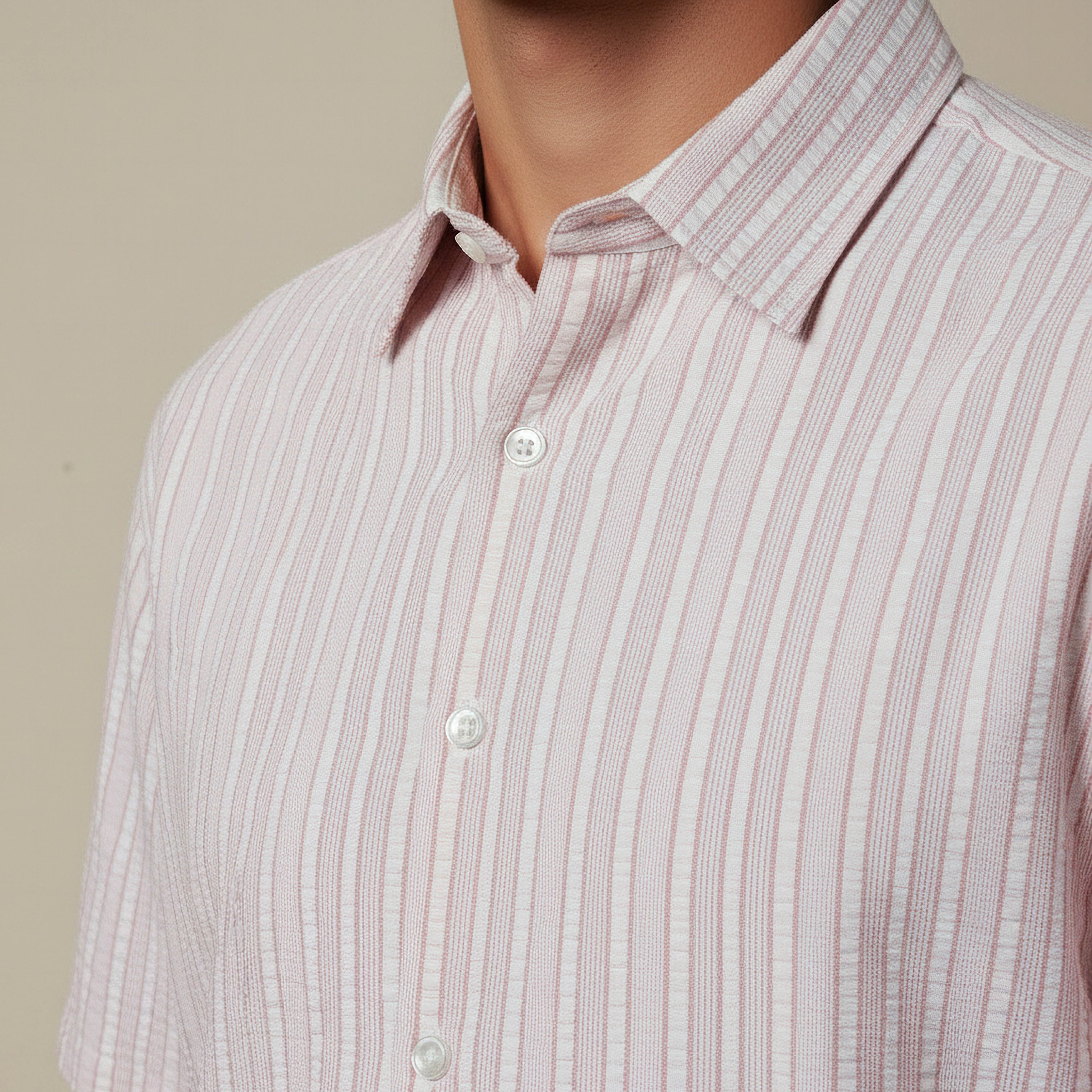 قميص مقلم بياقة وأكمام قصيرة وقصة عادية للرجال-men-clothing-shirts-image-4