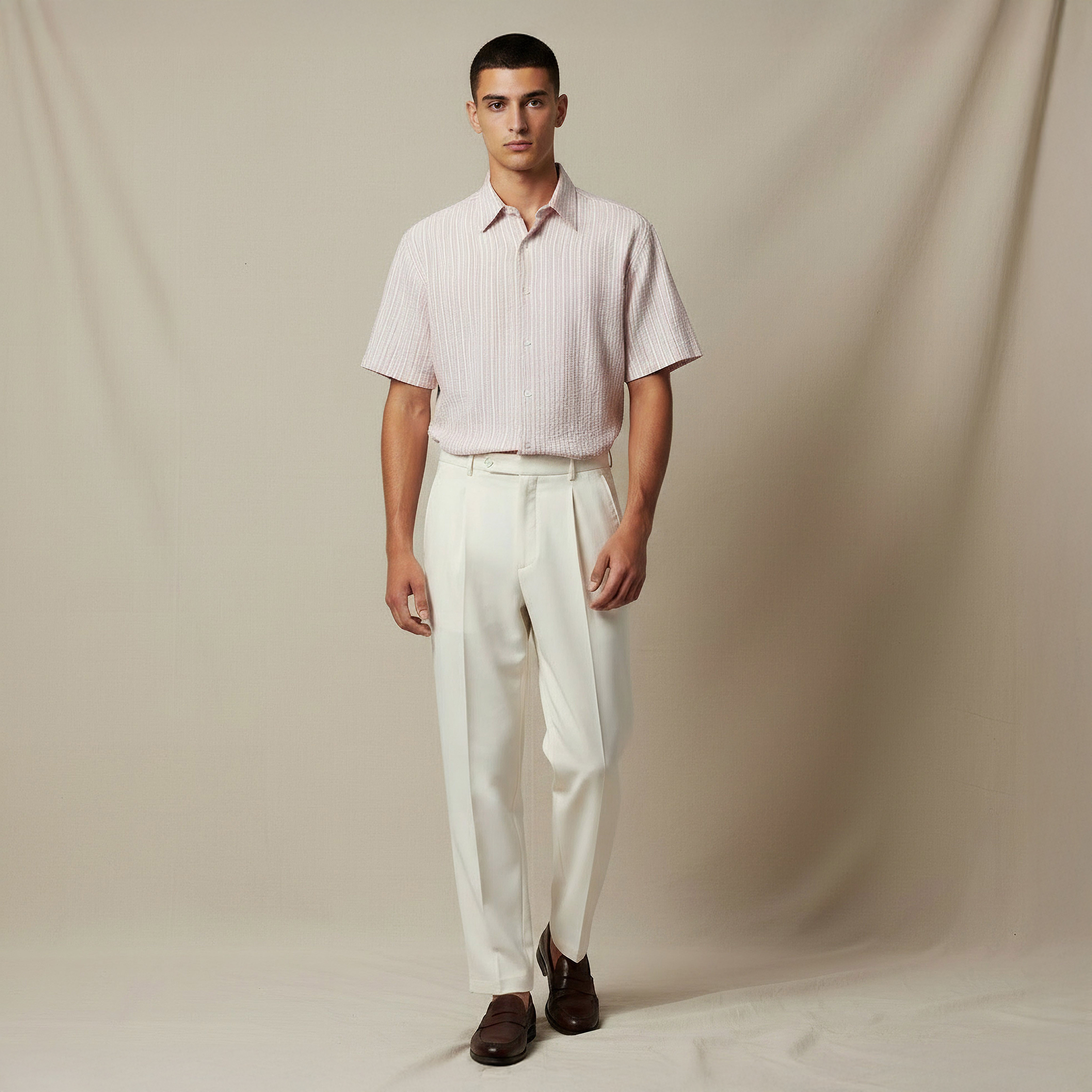 قميص مقلم بياقة وأكمام قصيرة وقصة عادية للرجال-men-clothing-shirts-image-5
