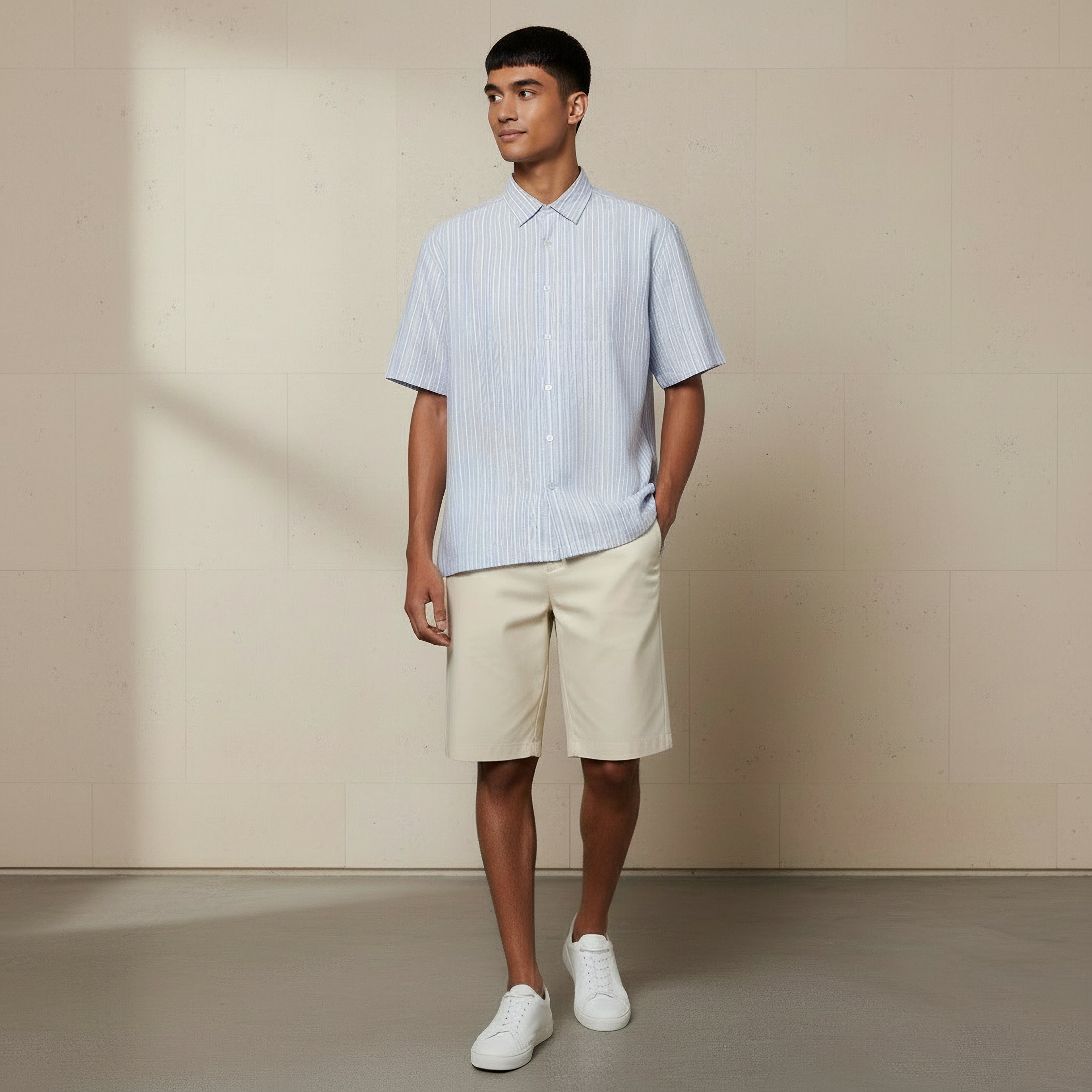 Men Regular Fit Collared Striped Short Sleeves Shirt-men-clothing-shirts-image-2
