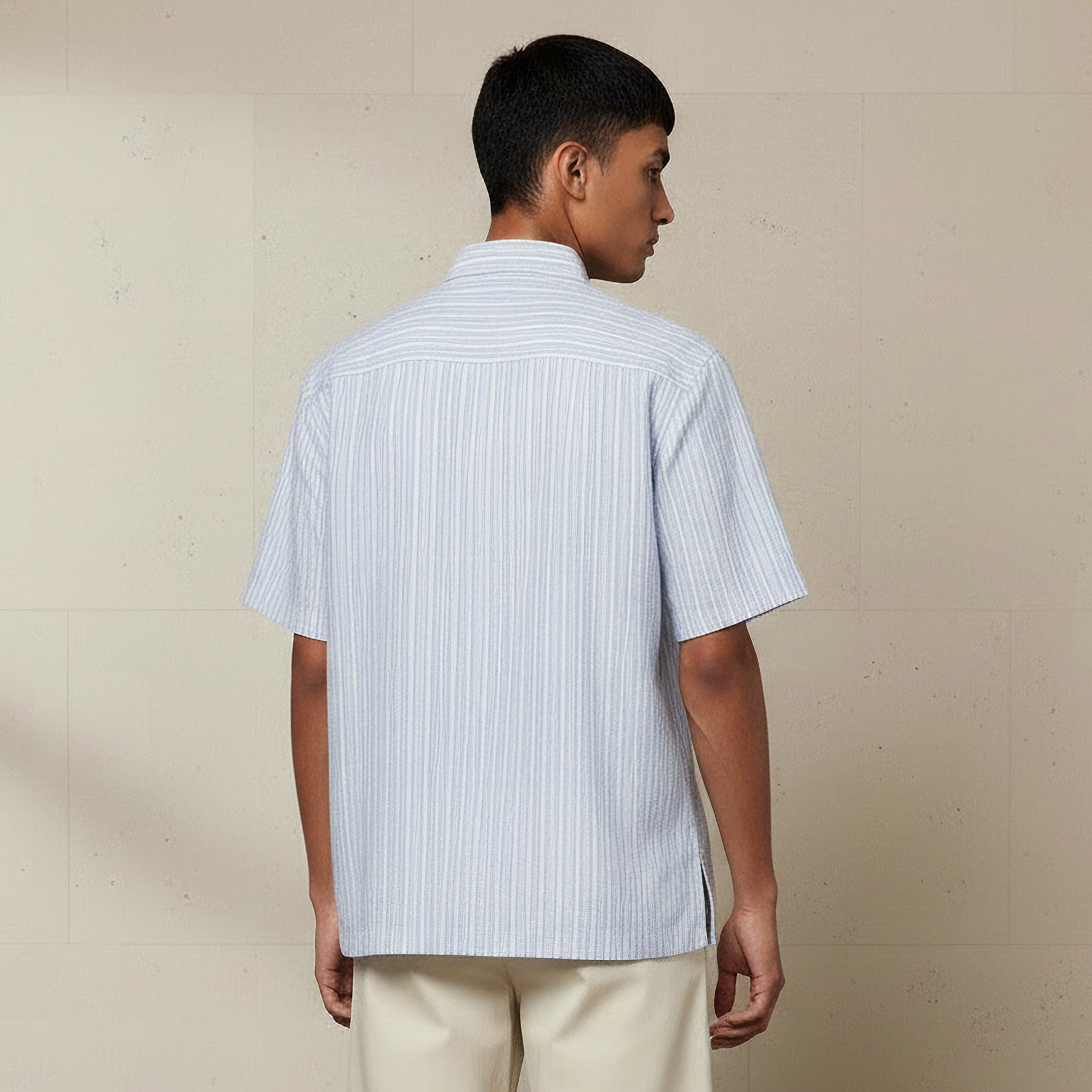 Men Regular Fit Collared Striped Short Sleeves Shirt-men-clothing-shirts-image-3