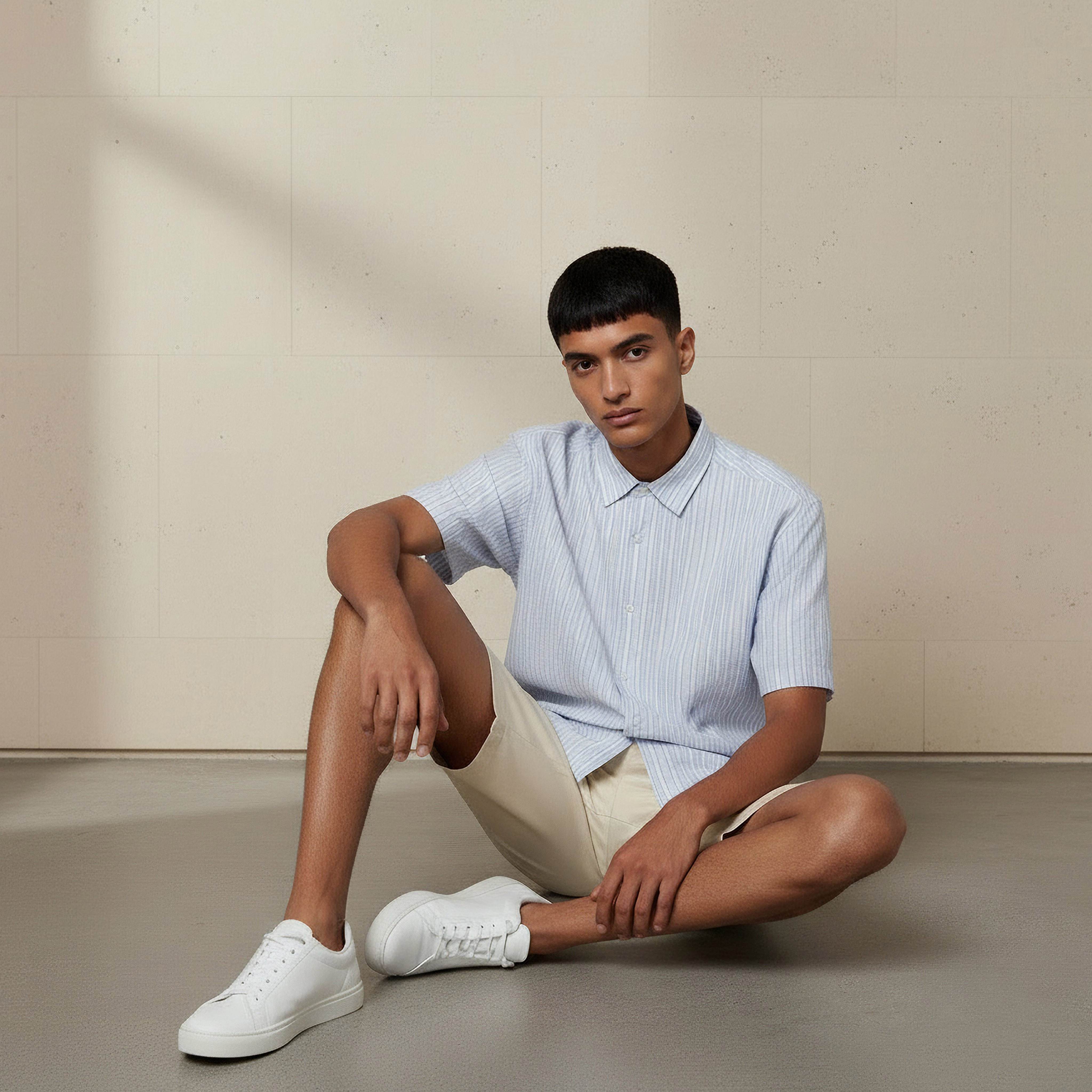 Men Regular Fit Collared Striped Short Sleeves Shirt-men-clothing-shirts-image-5
