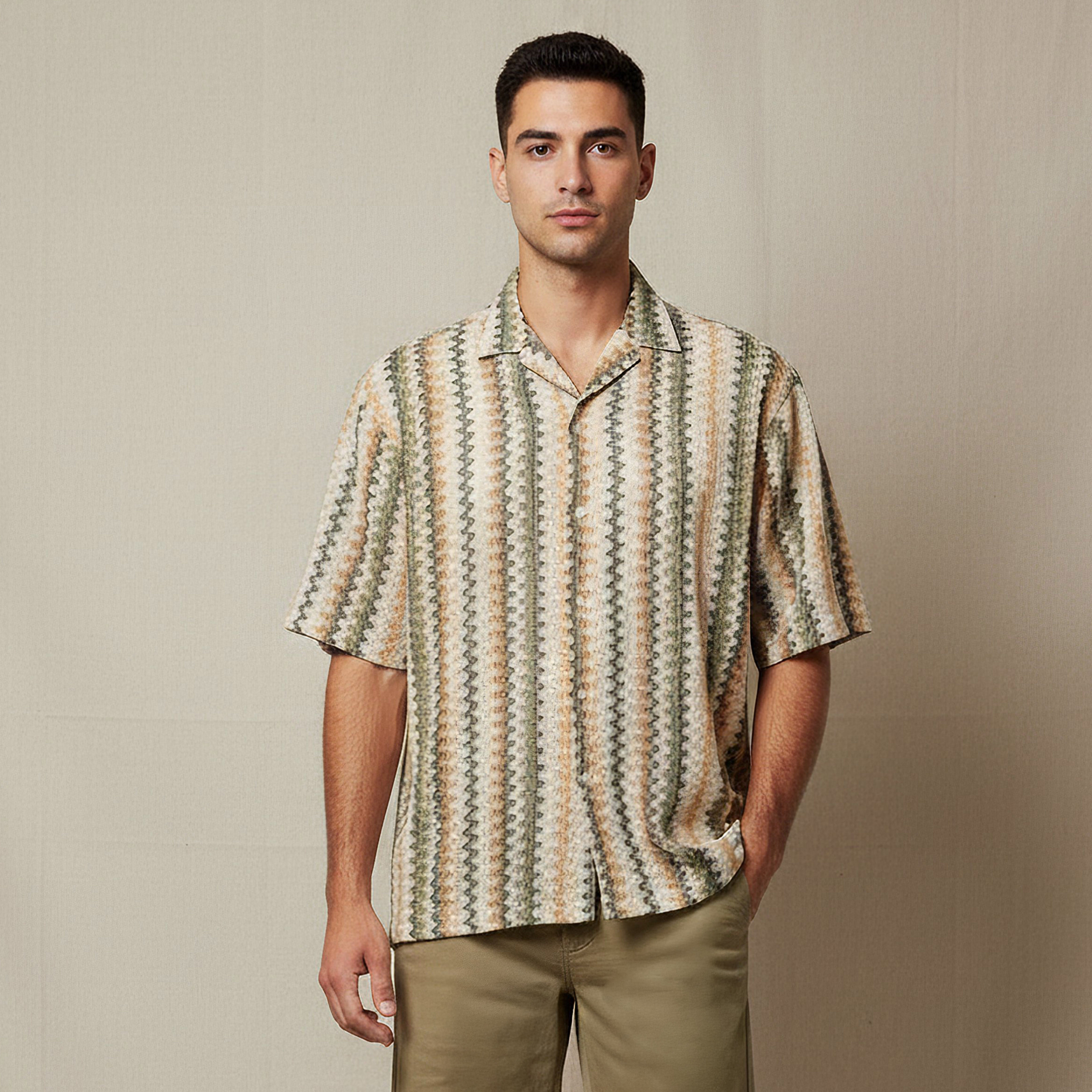 Men Camp Collar Striped Short Sleeves Resort Shirt-men-clothing-shirts-image-1