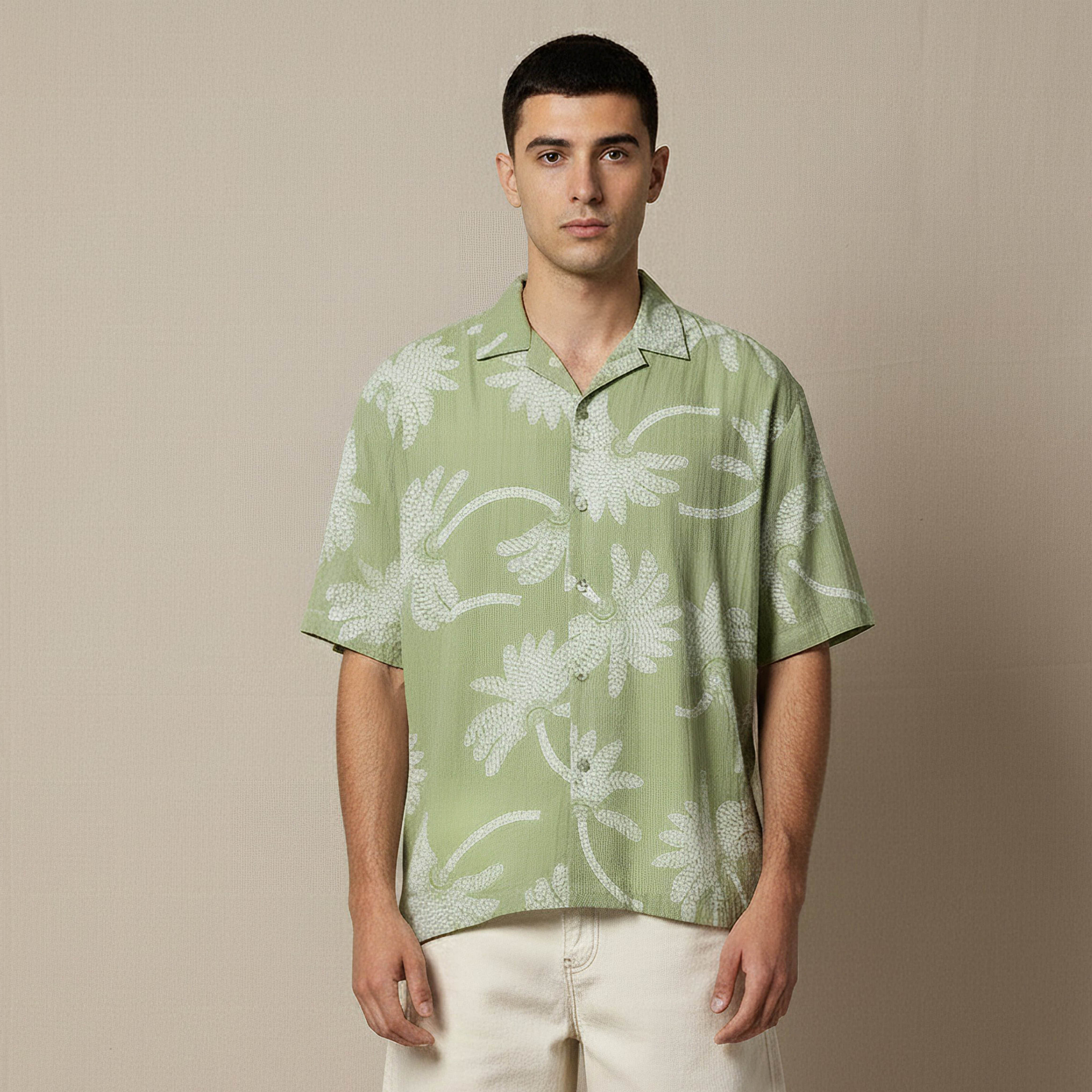 Men Camp Collar Palm Tree Print Short Sleeves Resort Shirt-men-clothing-shirts-image-1