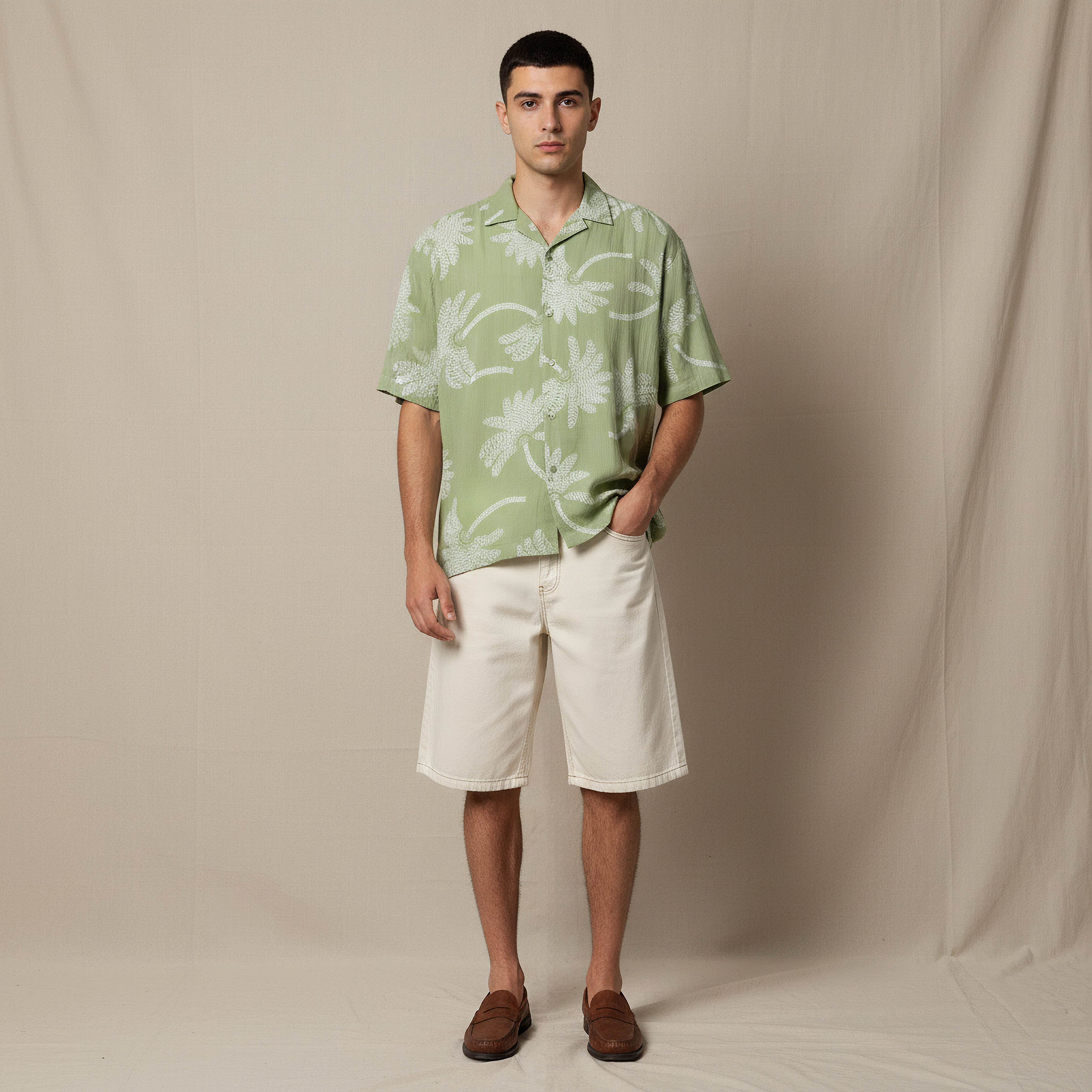 Men Camp Collar Palm Tree Print Short Sleeves Resort Shirt-men-clothing-shirts-image-2
