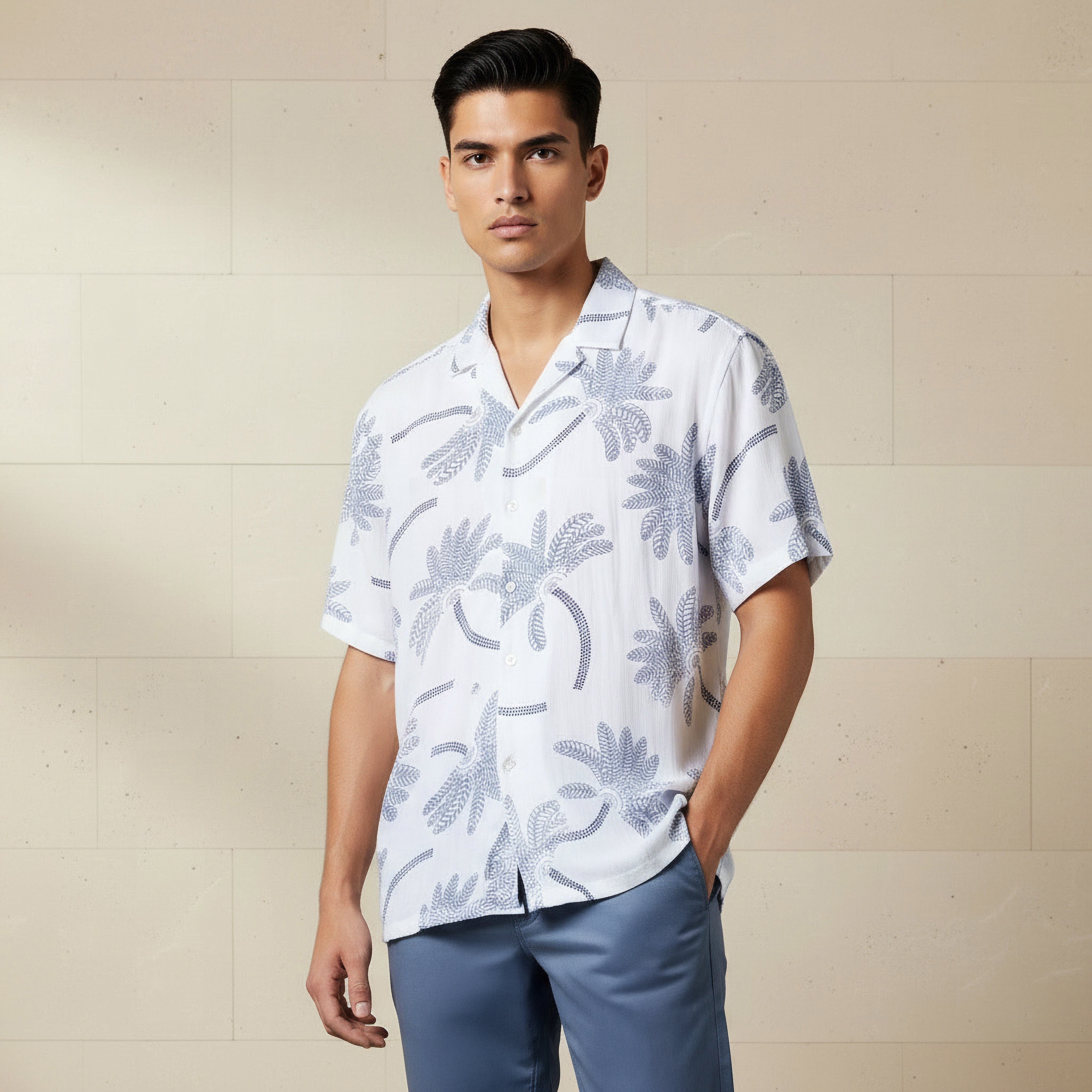 Men Camp Collar Palm Tree Print Short Sleeve Resort Shirt-men-clothing-shirts-image-1
