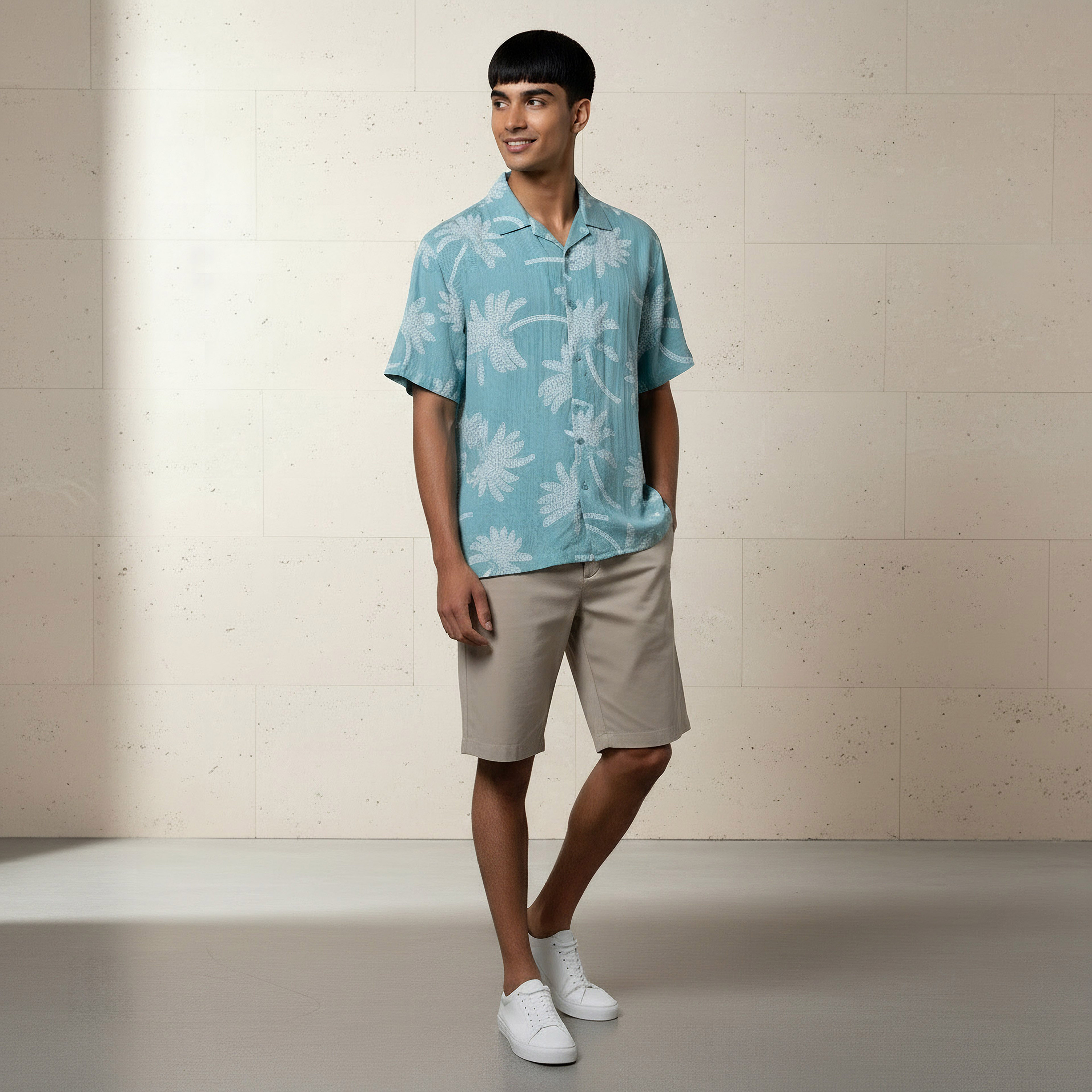 Men Camp Collar Palm Tree Print Short Sleeves Resort Shirt-men-clothing-shirts-image-2