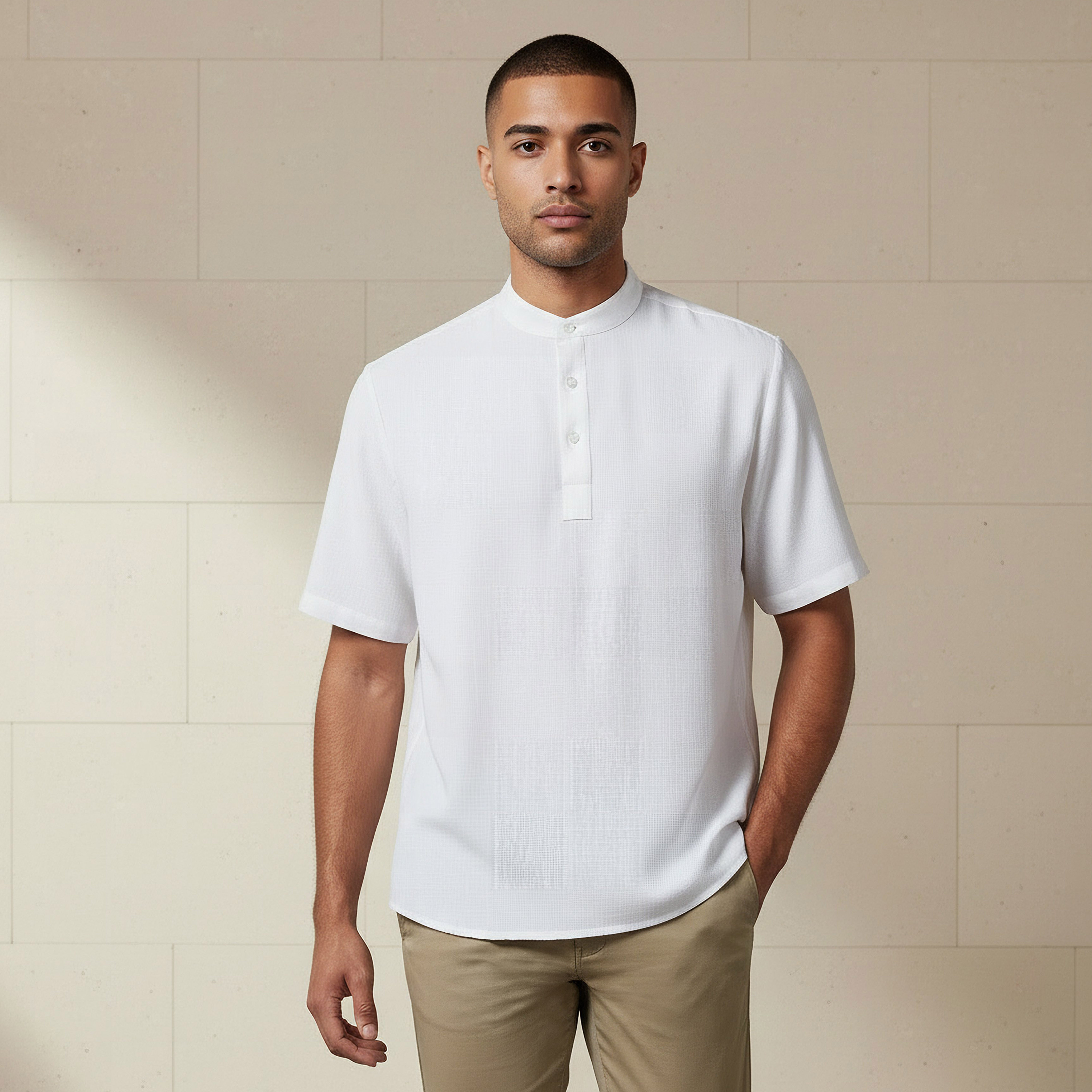 Men Mandarin Neck Short Sleeves Linen Look Shirt-PROMO_SP_AE__4_RGCC_BUY2FOR89_040325-image-1