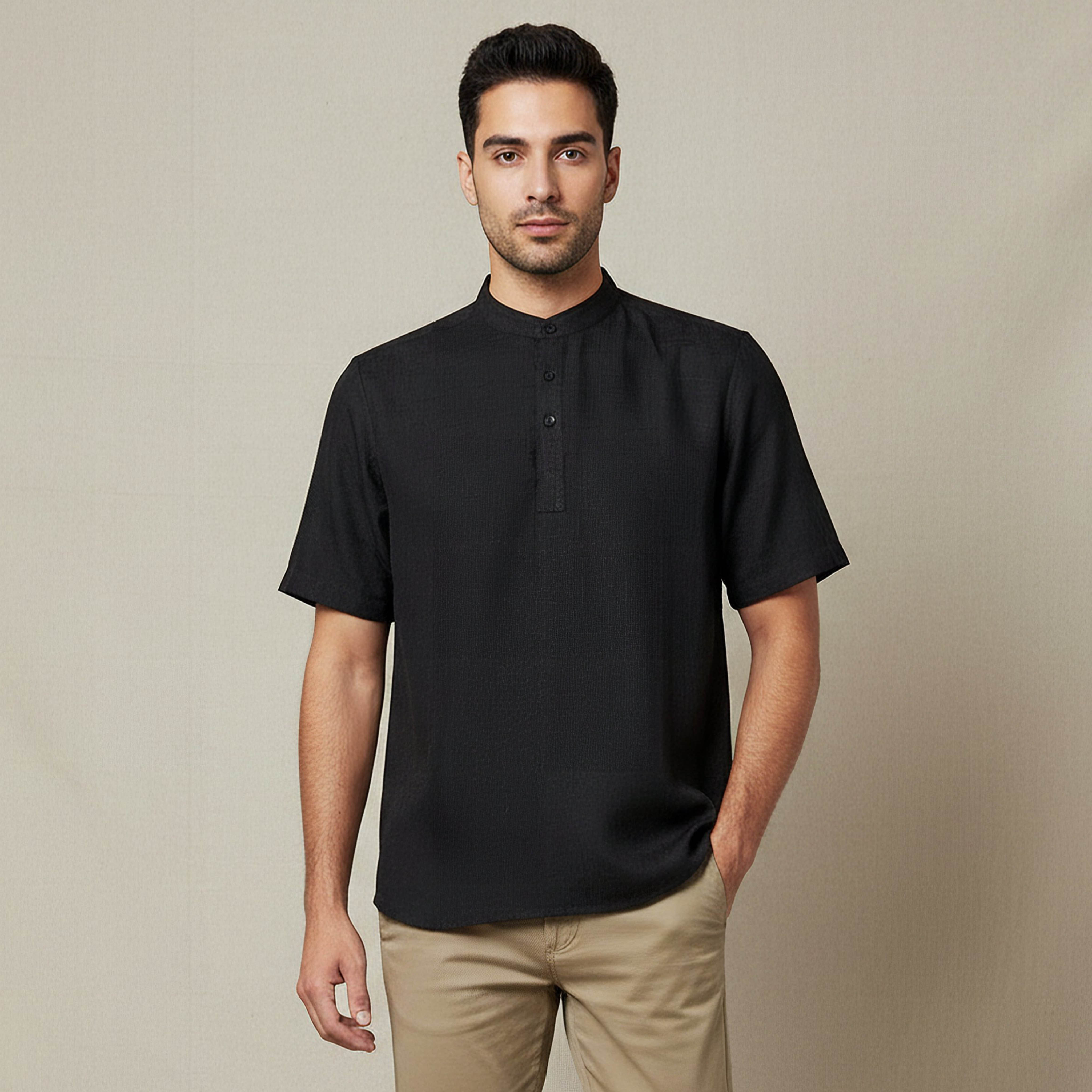 Men Mandarin Neck Short Sleeves Linen Look Shirt-PROMO_SP_AE__4_RGCC_BUY2FOR89_040325-image-1