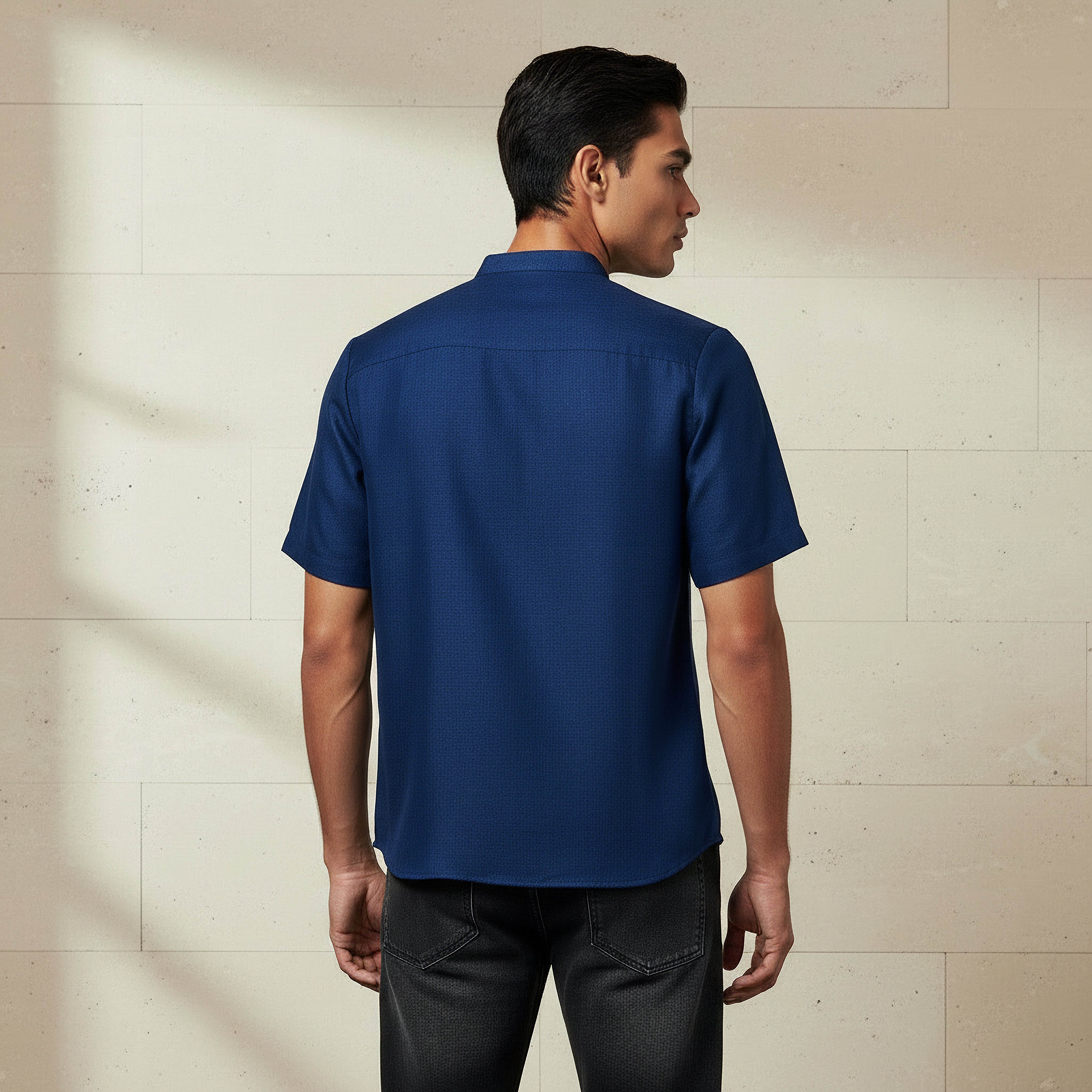 Men Regular Fit Mandarin Collar Short Sleeves Shirt-men-clothing-shirts-image-3