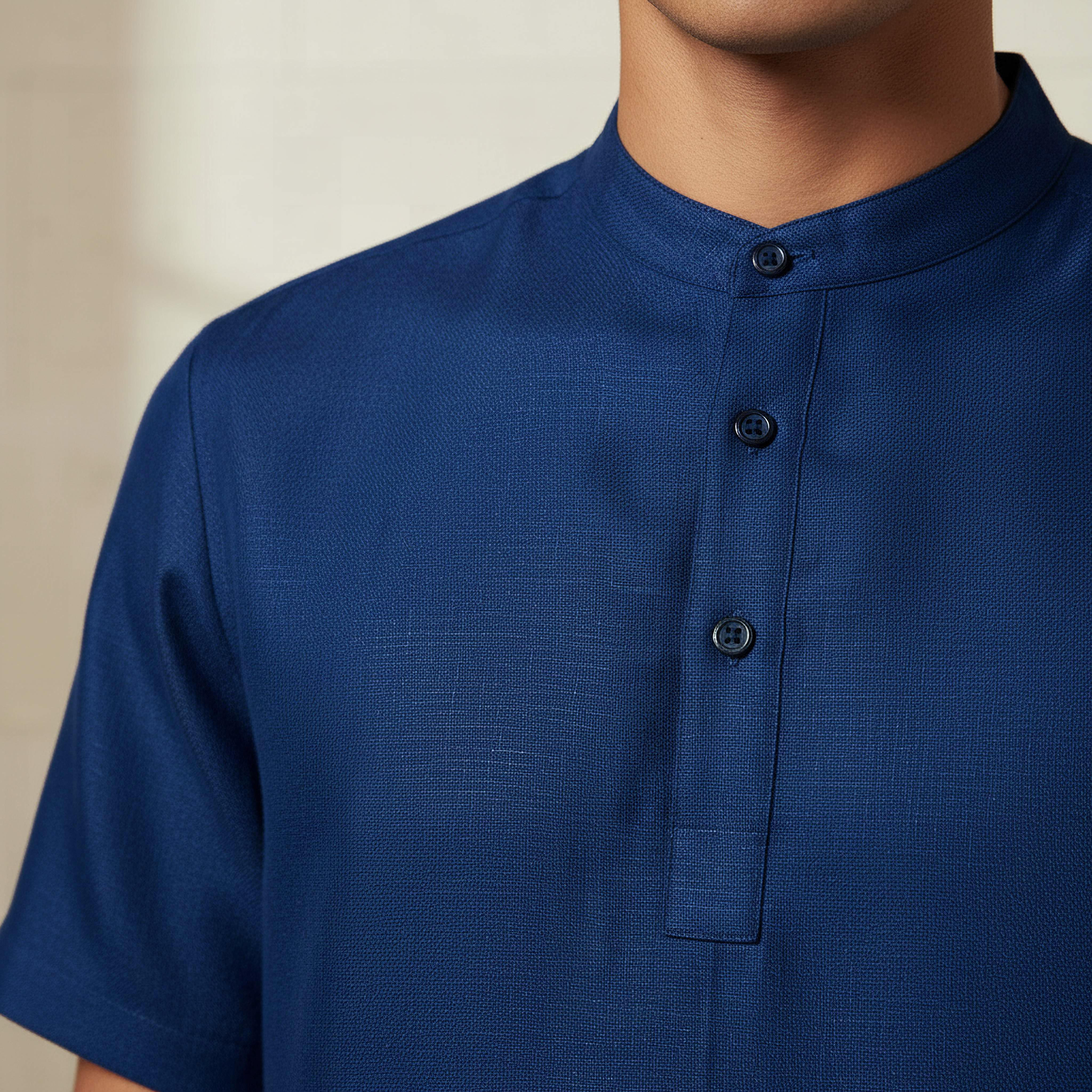 Men Regular Fit Mandarin Collar Short Sleeves Shirt-men-clothing-shirts-image-4
