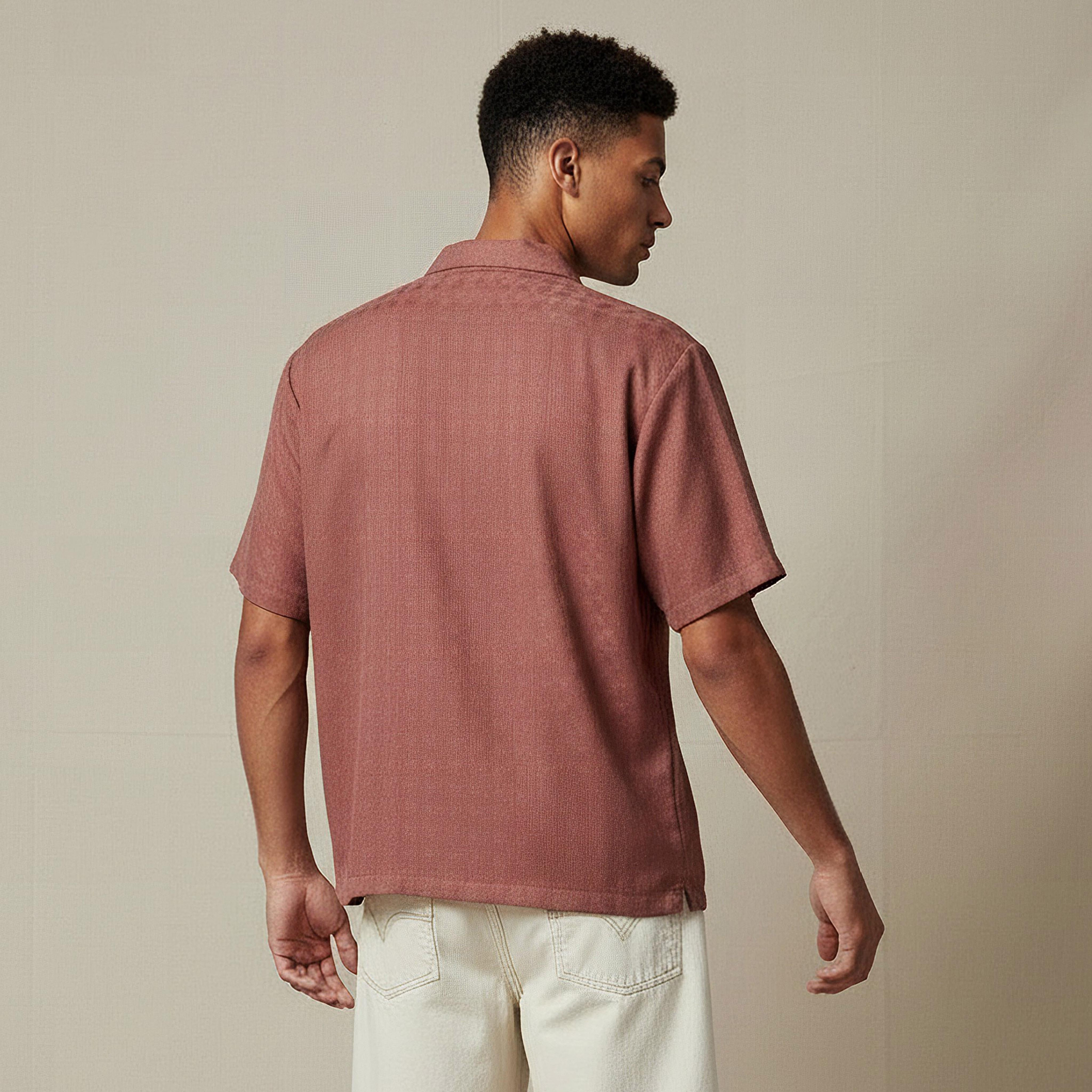 Men Regular Fit Camp Collar Textured Short Sleeves Resort Shirt-men-clothing-shirts-image-3