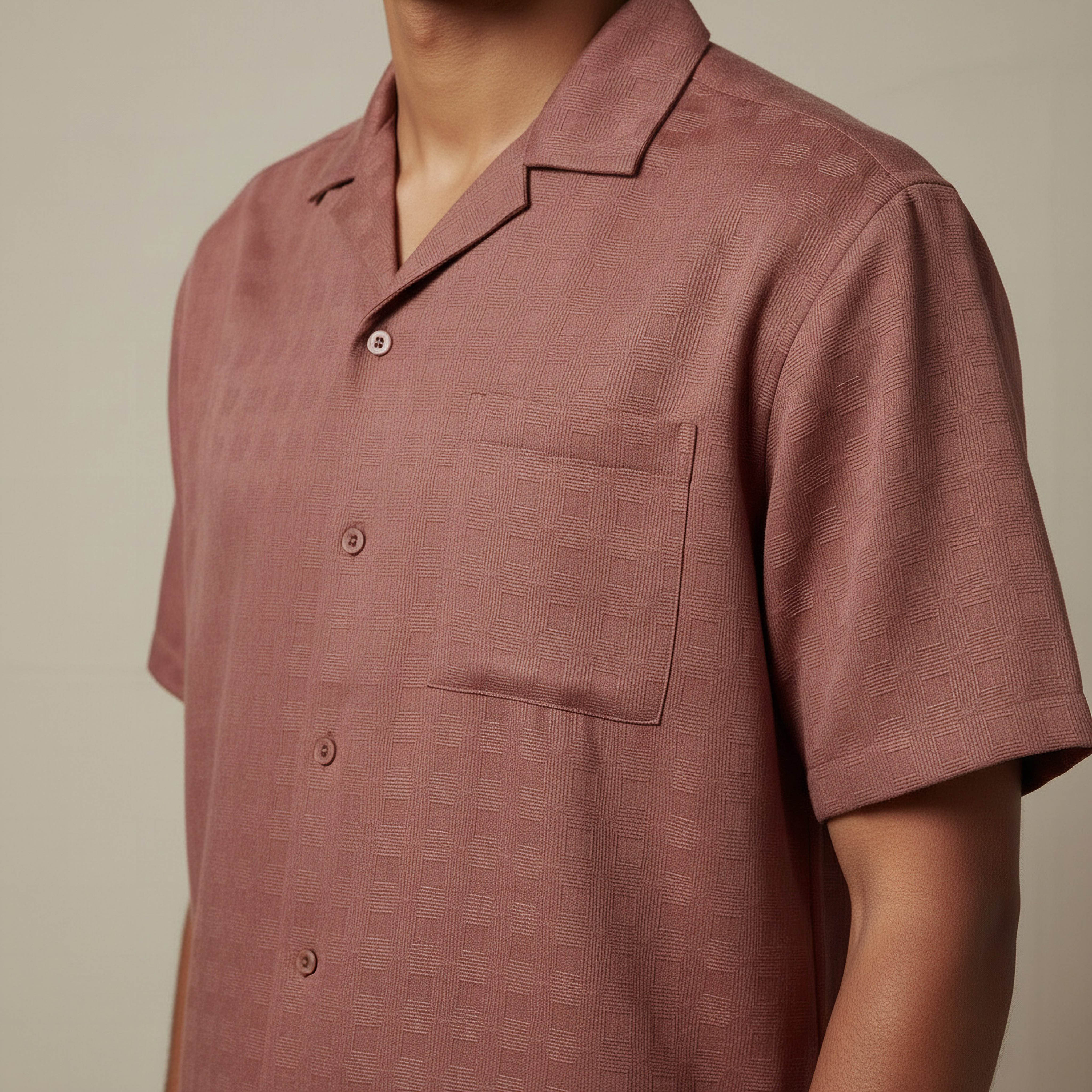 Men Regular Fit Camp Collar Textured Short Sleeves Resort Shirt-men-clothing-shirts-image-4
