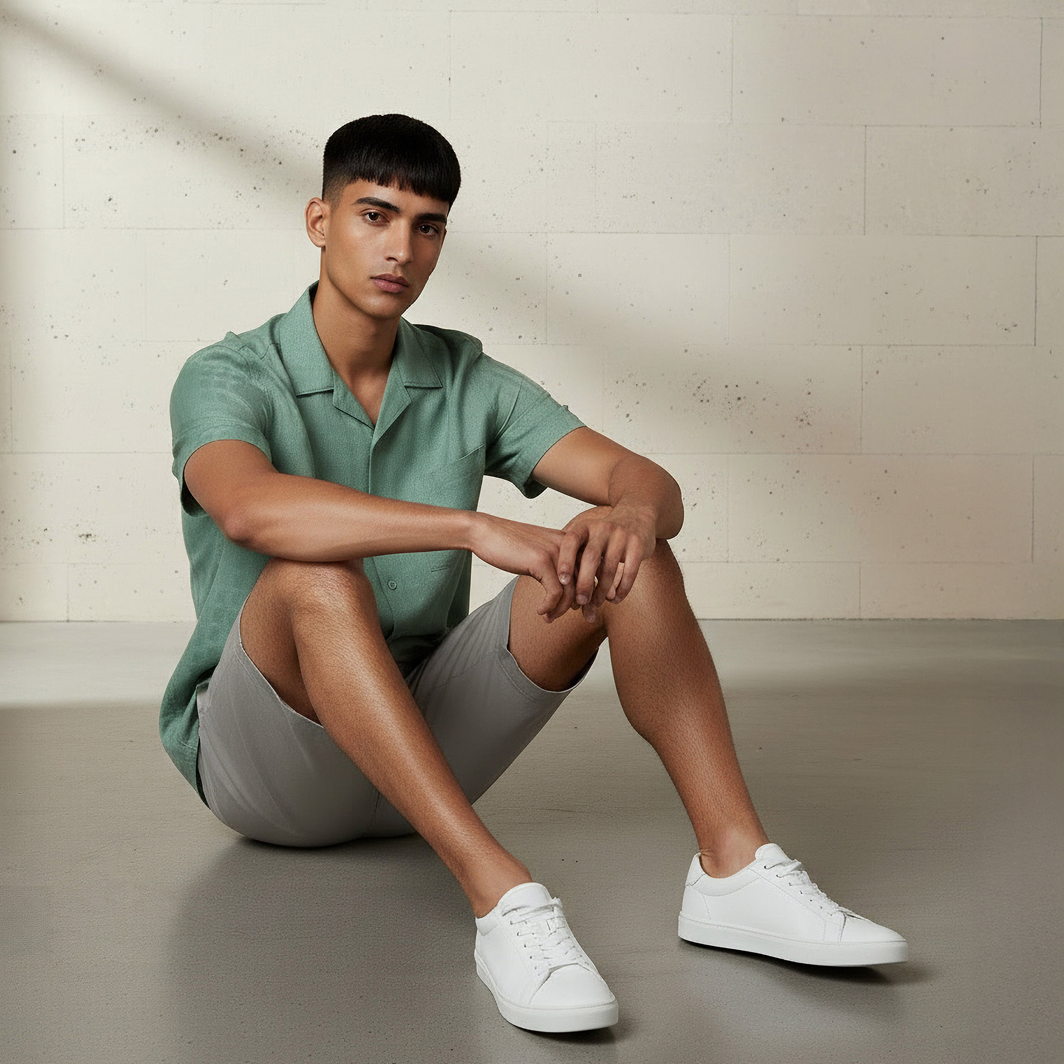 قميص بقصّة عادية وياقة كامب بارز الملمس وأكمام قصيرة-men-clothing-shirts-image-5