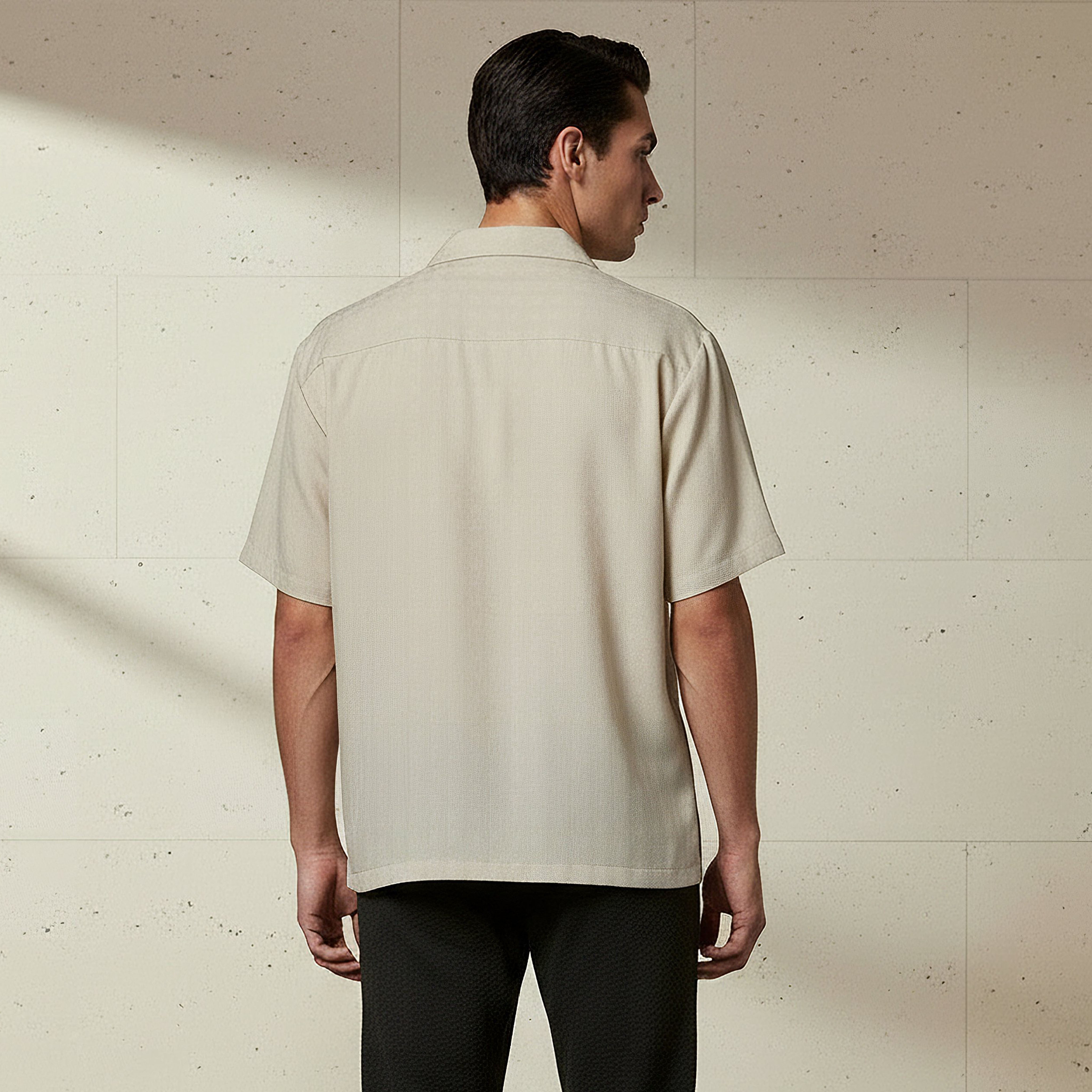 Men Regular Fit Camp Collar Textured Short Sleeves Resort Shirt-men-clothing-shirts-image-3