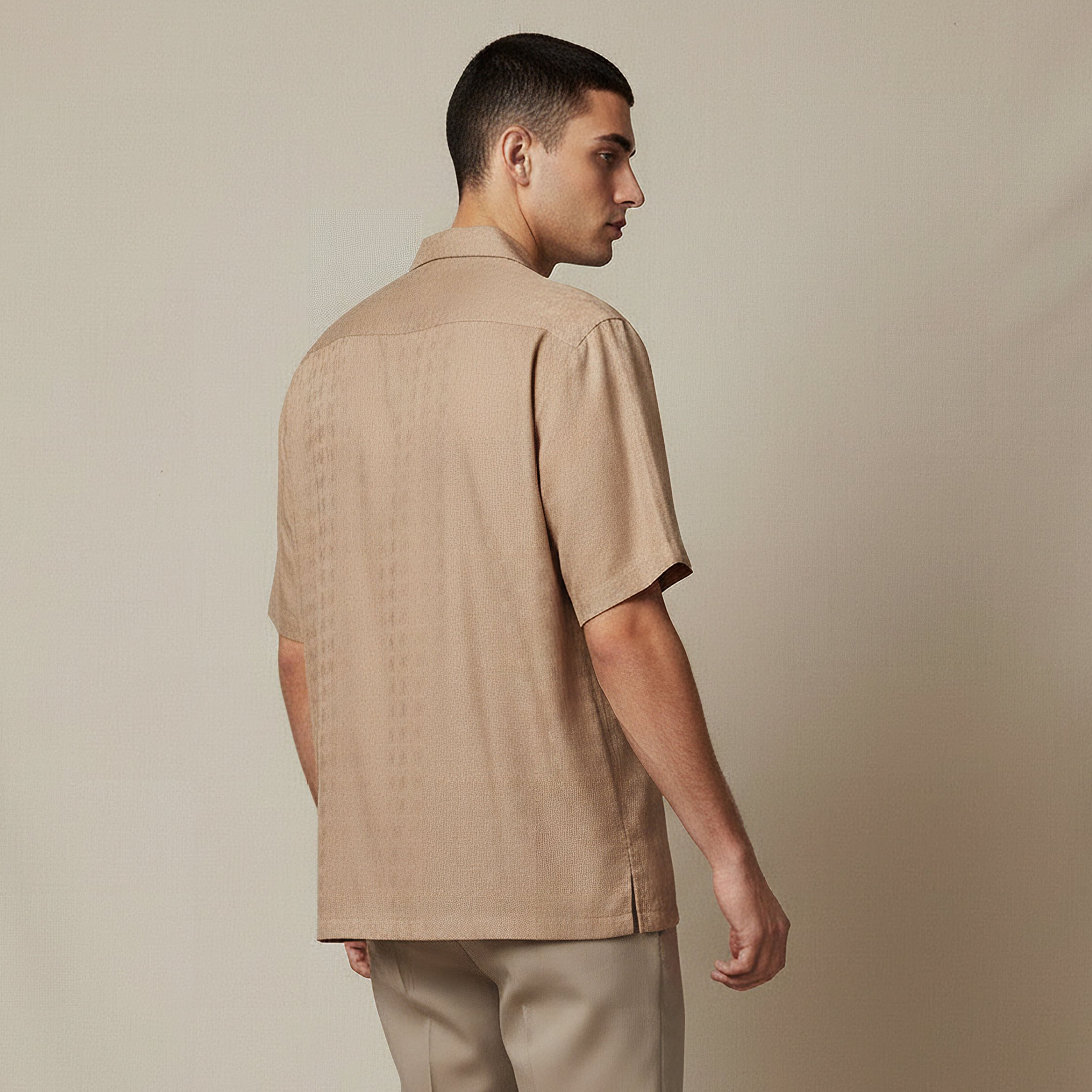 Men Regular Fit Camp Collar Textured Short Sleeves Resort Shirt-men-clothing-shirts-image-3