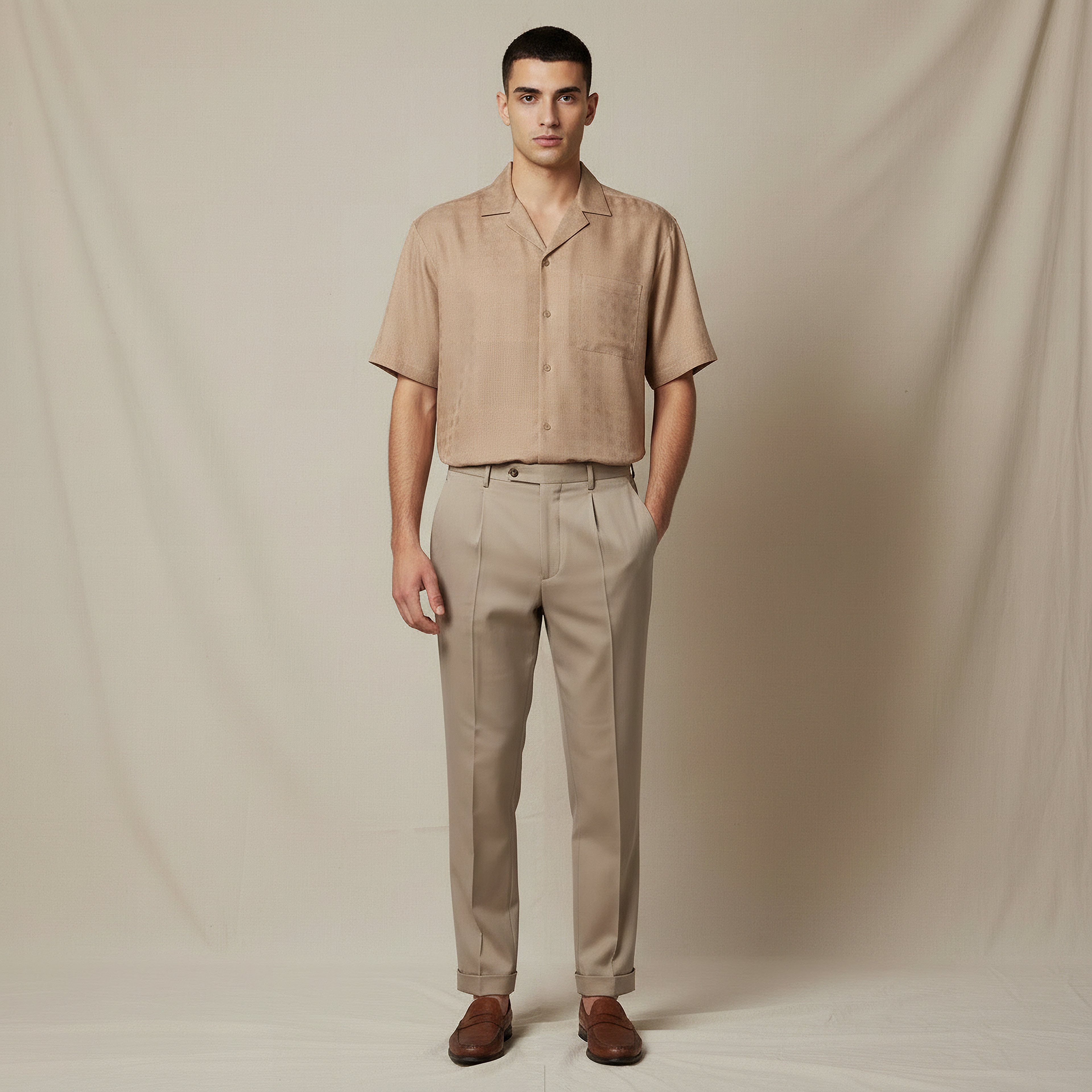 Men Regular Fit Camp Collar Textured Short Sleeves Resort Shirt-men-clothing-shirts-image-5