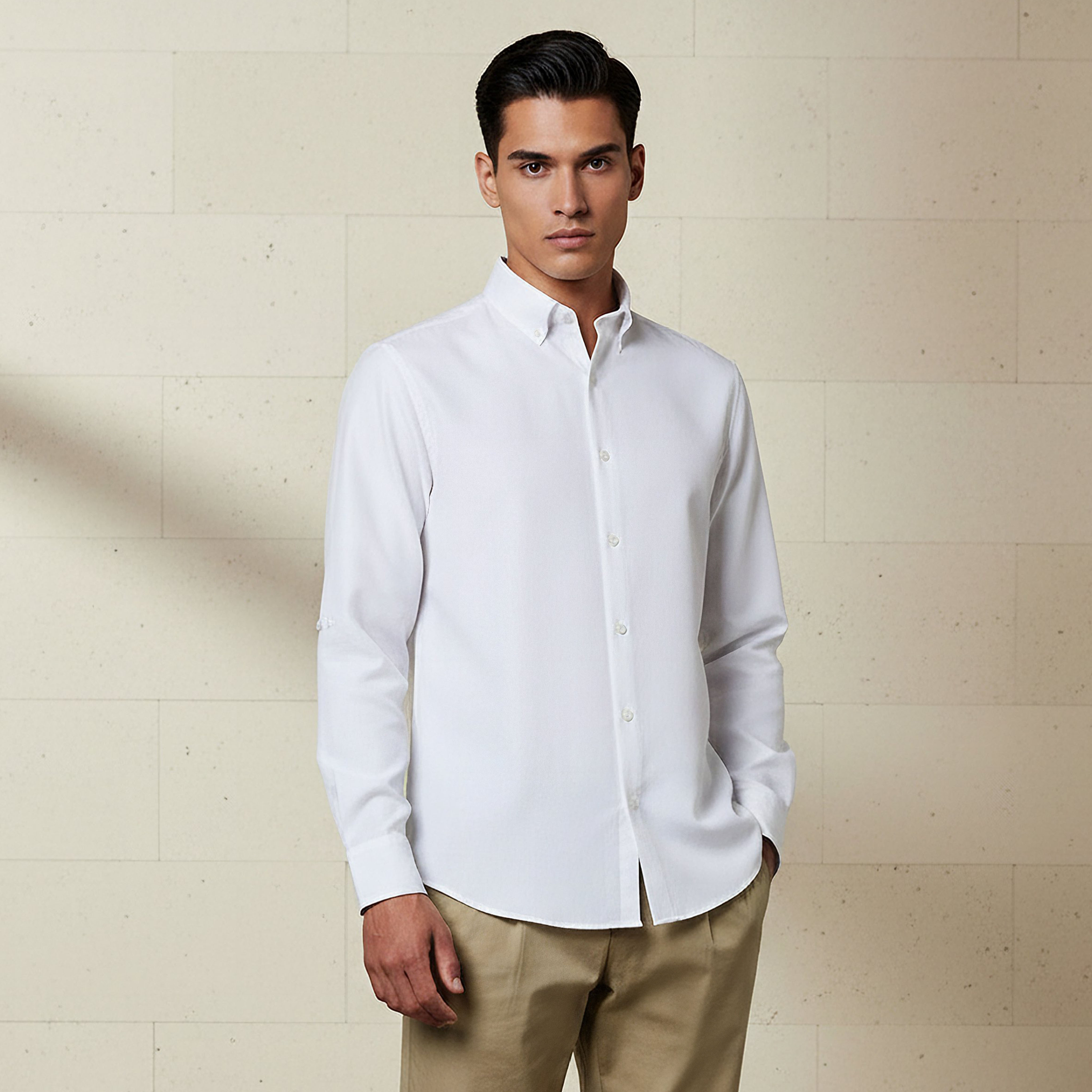 Men Regular Fit Button-Down Collar Long Sleeves Linen Look Shirt-men-clothing-shirts-image-1