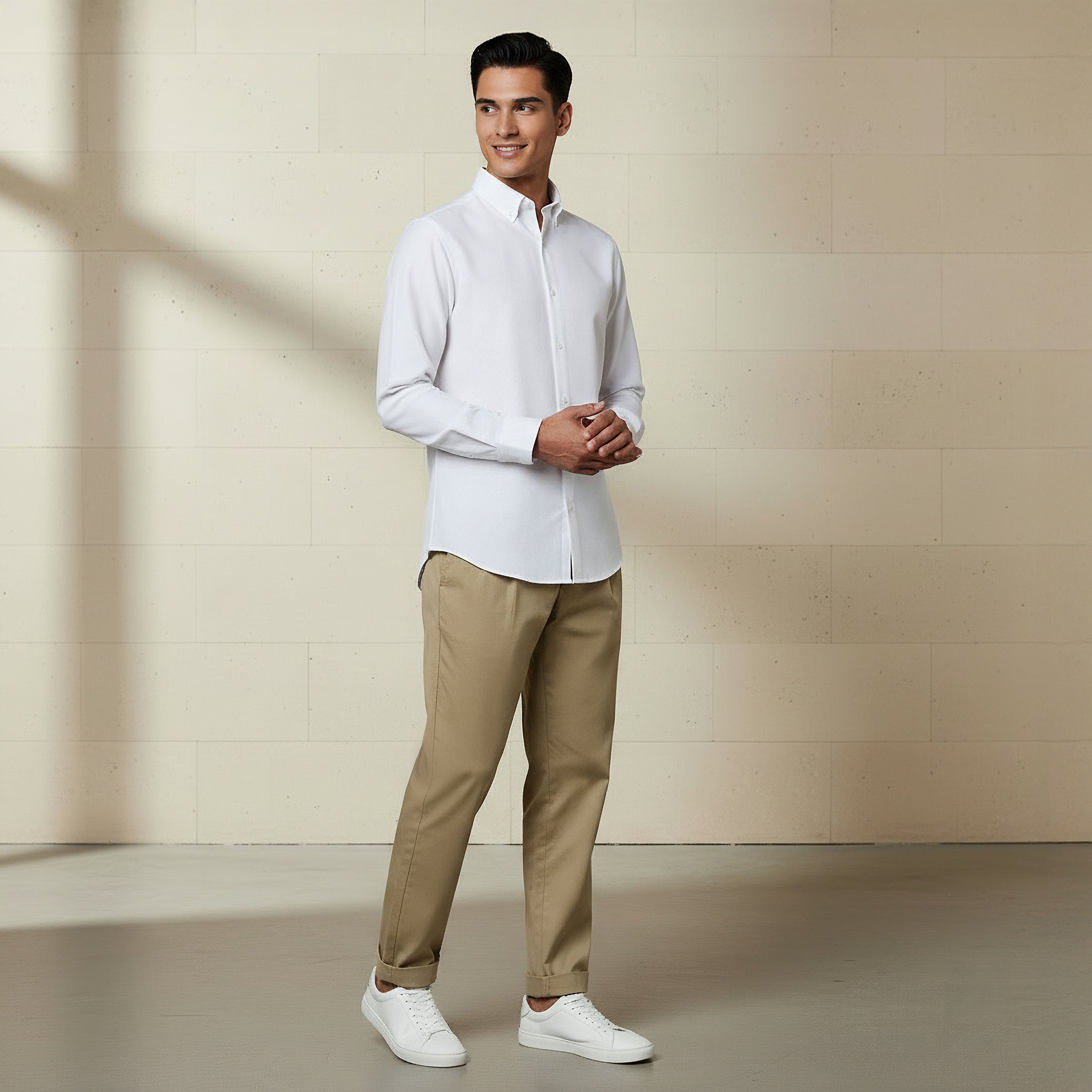 Men Regular Fit Button-Down Collar Long Sleeves Linen Look Shirt-men-clothing-shirts-image-3