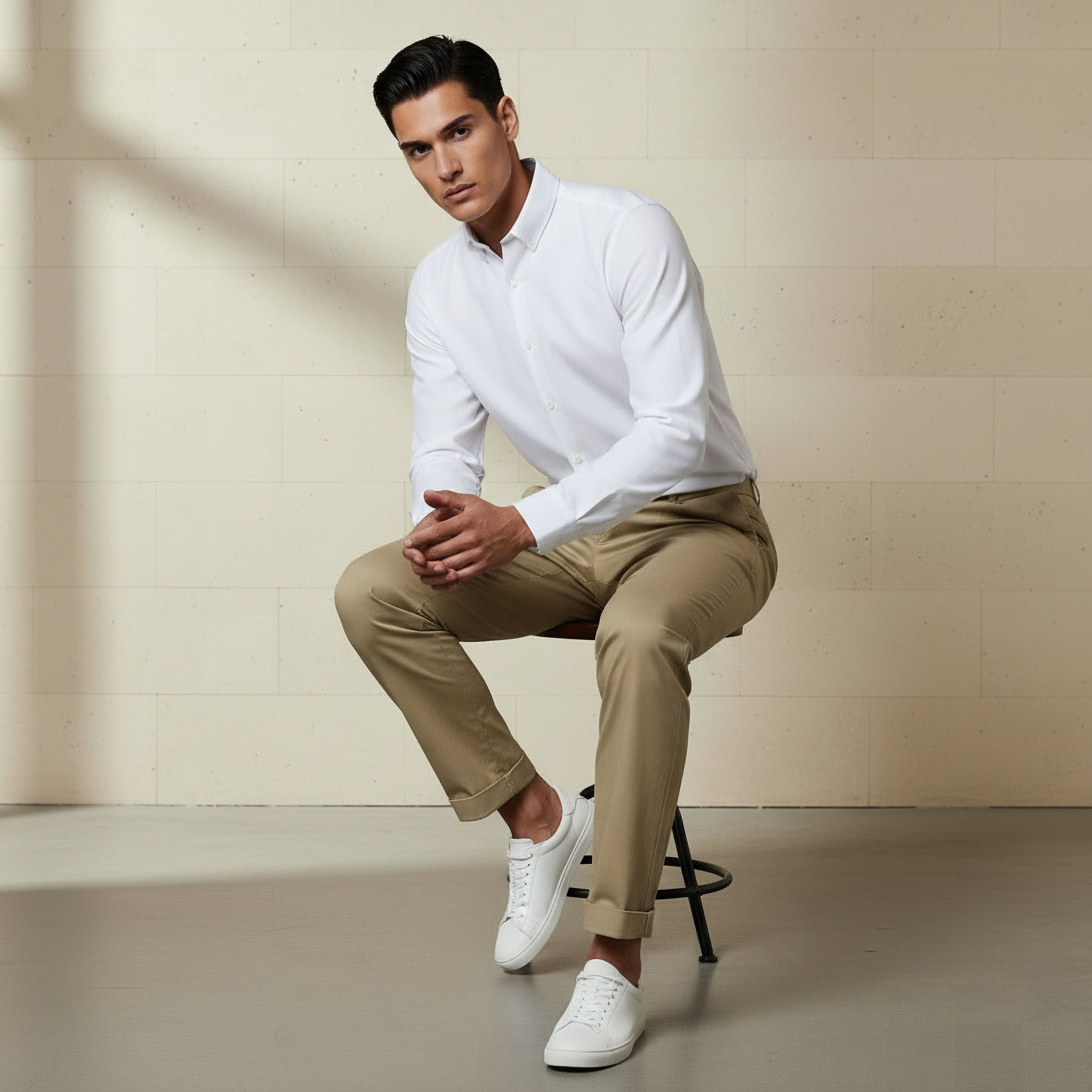 Men Regular Fit Button-Down Collar Long Sleeves Linen Look Shirt-men-clothing-shirts-image-5
