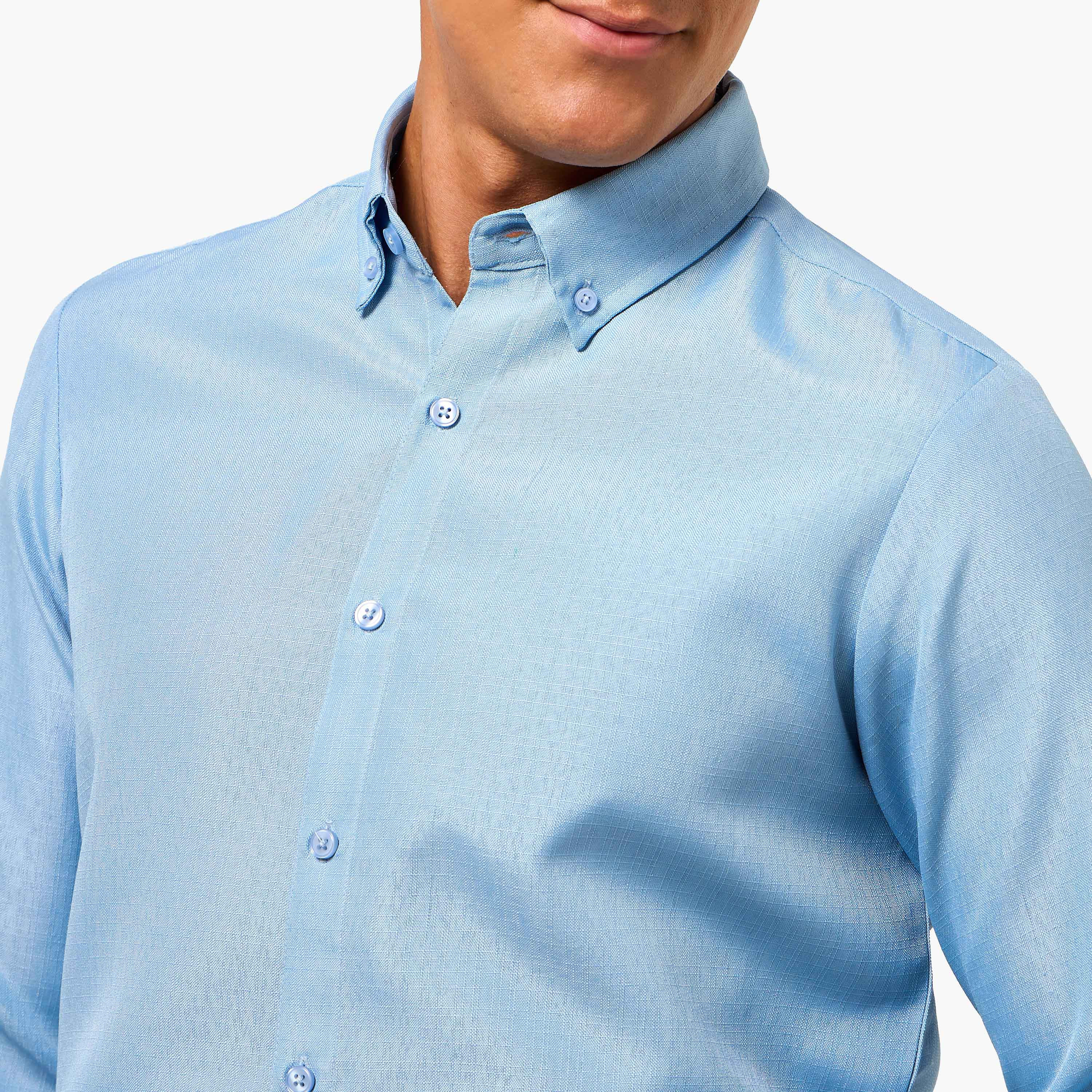 Men Regular Fit Button-Down Collar Long Sleeves Linen Look Shirt-men-clothing-shirts-image-2