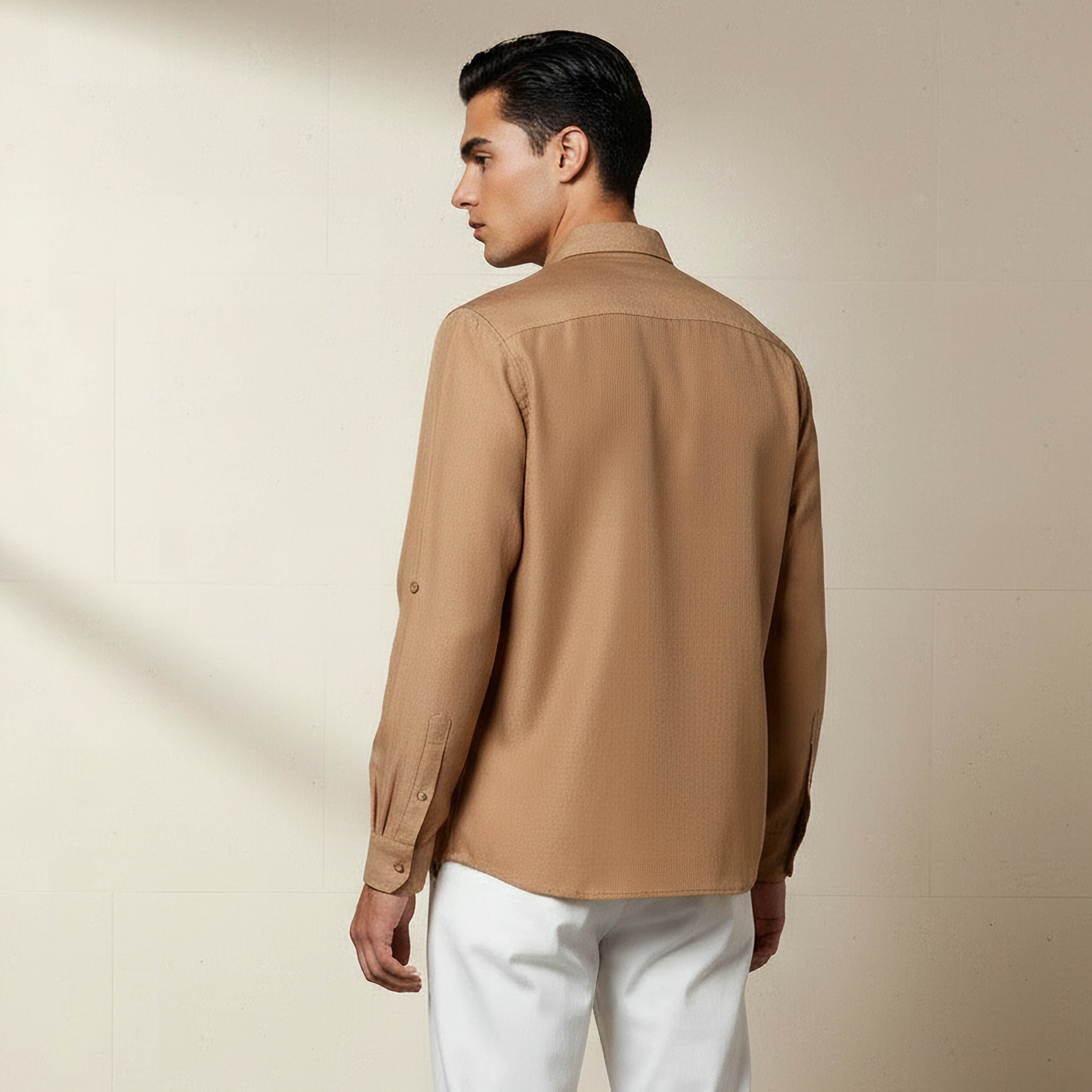 Men Regular Fit Button-Down Collar Long Sleeves Linen Look Shirt-men-clothing-shirts-image-3