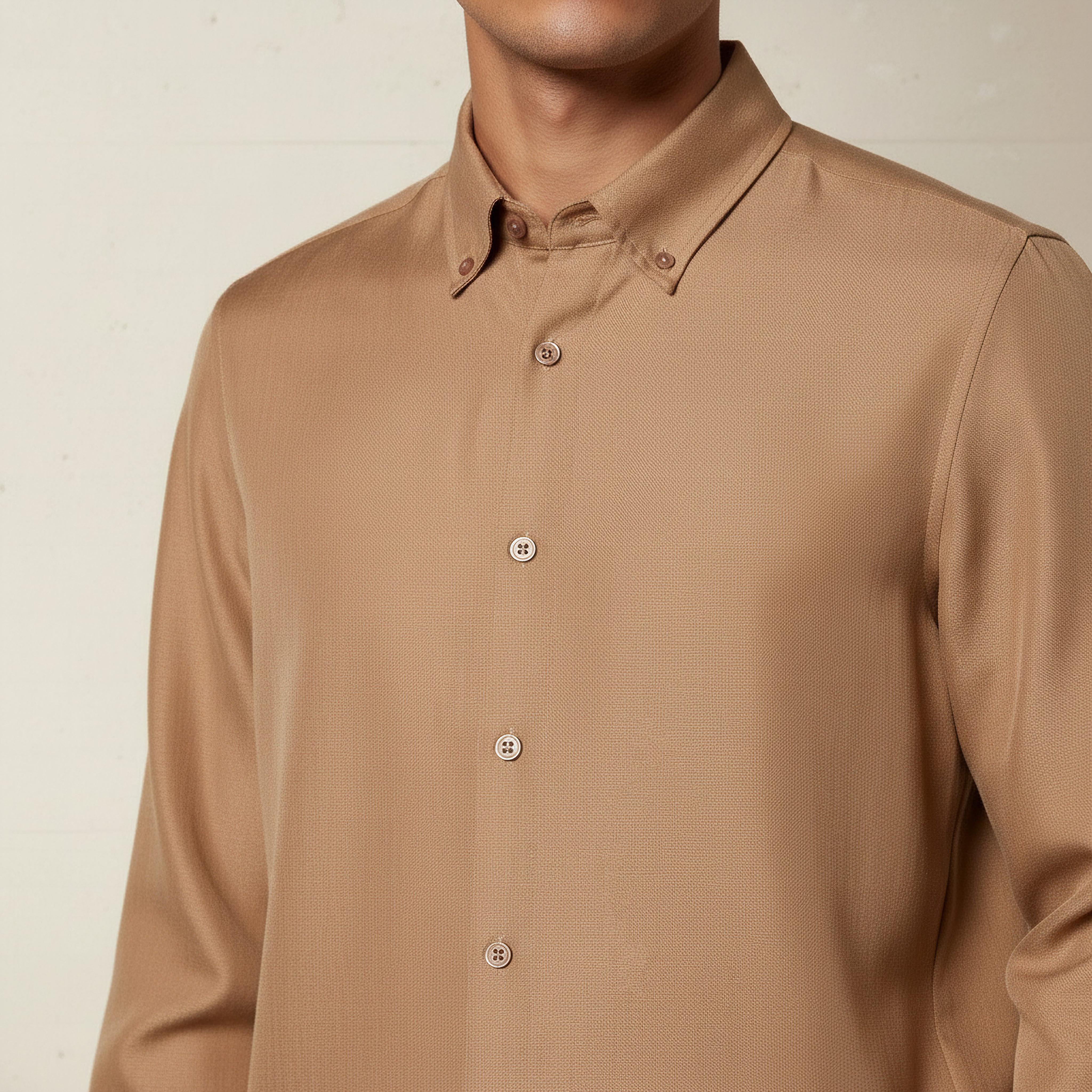 Men Regular Fit Button-Down Collar Long Sleeves Linen Look Shirt-men-clothing-shirts-image-4