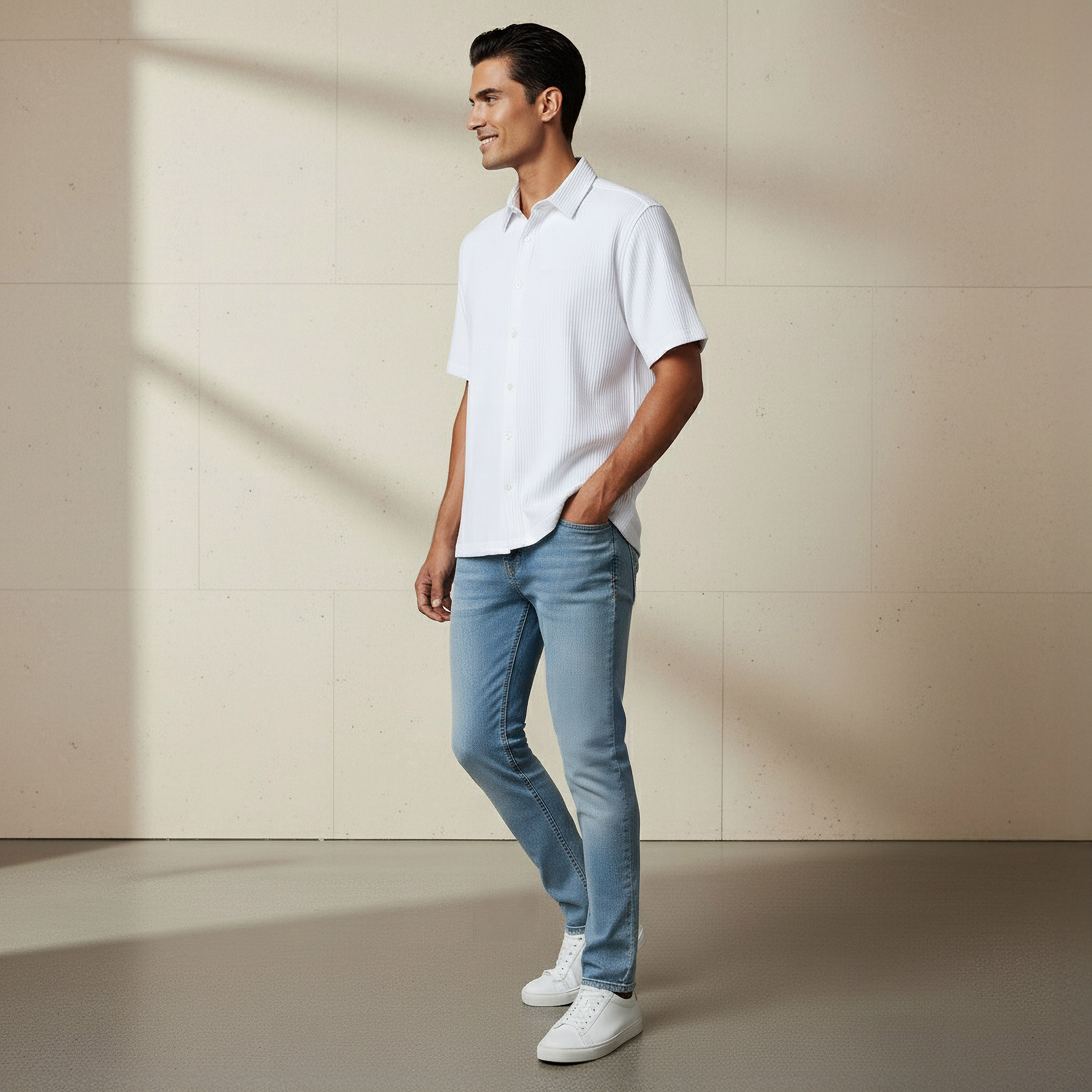 Men Regular Fit Collared Textured Short Sleeve Shirt-men-clothing-shirts-image-2