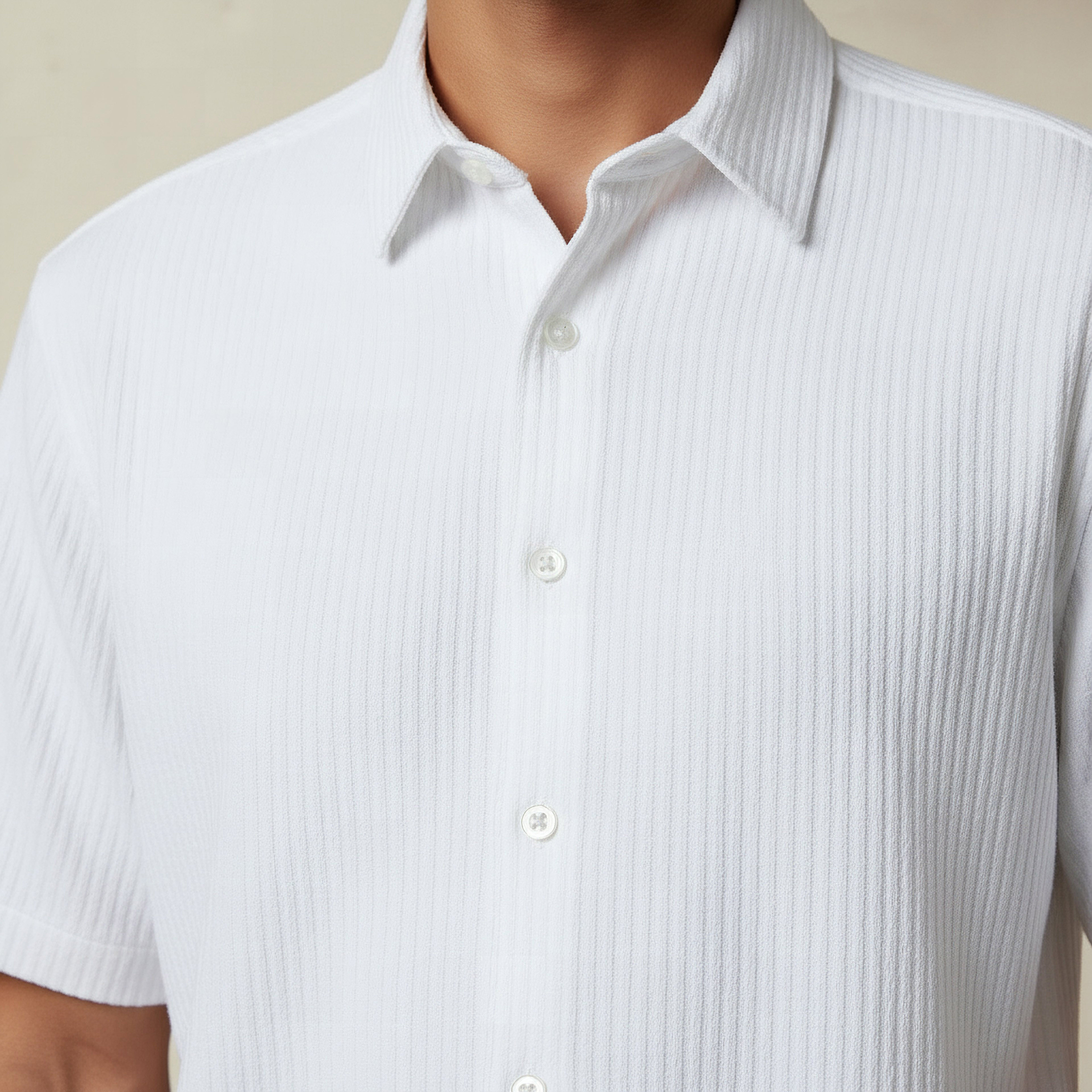 Men Regular Fit Collared Textured Short Sleeve Shirt-men-clothing-shirts-image-4