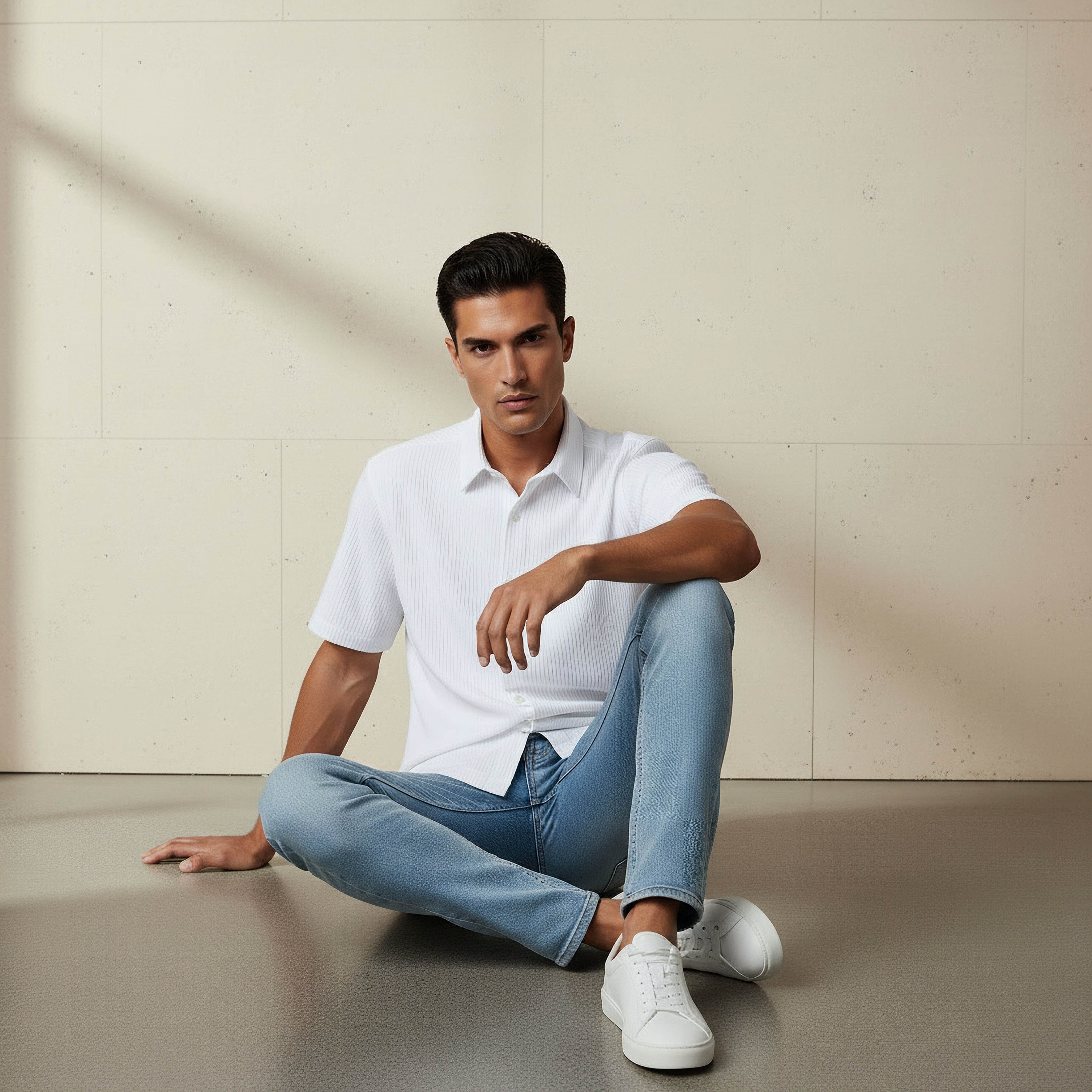 Men Regular Fit Collared Textured Short Sleeve Shirt-men-clothing-shirts-image-5