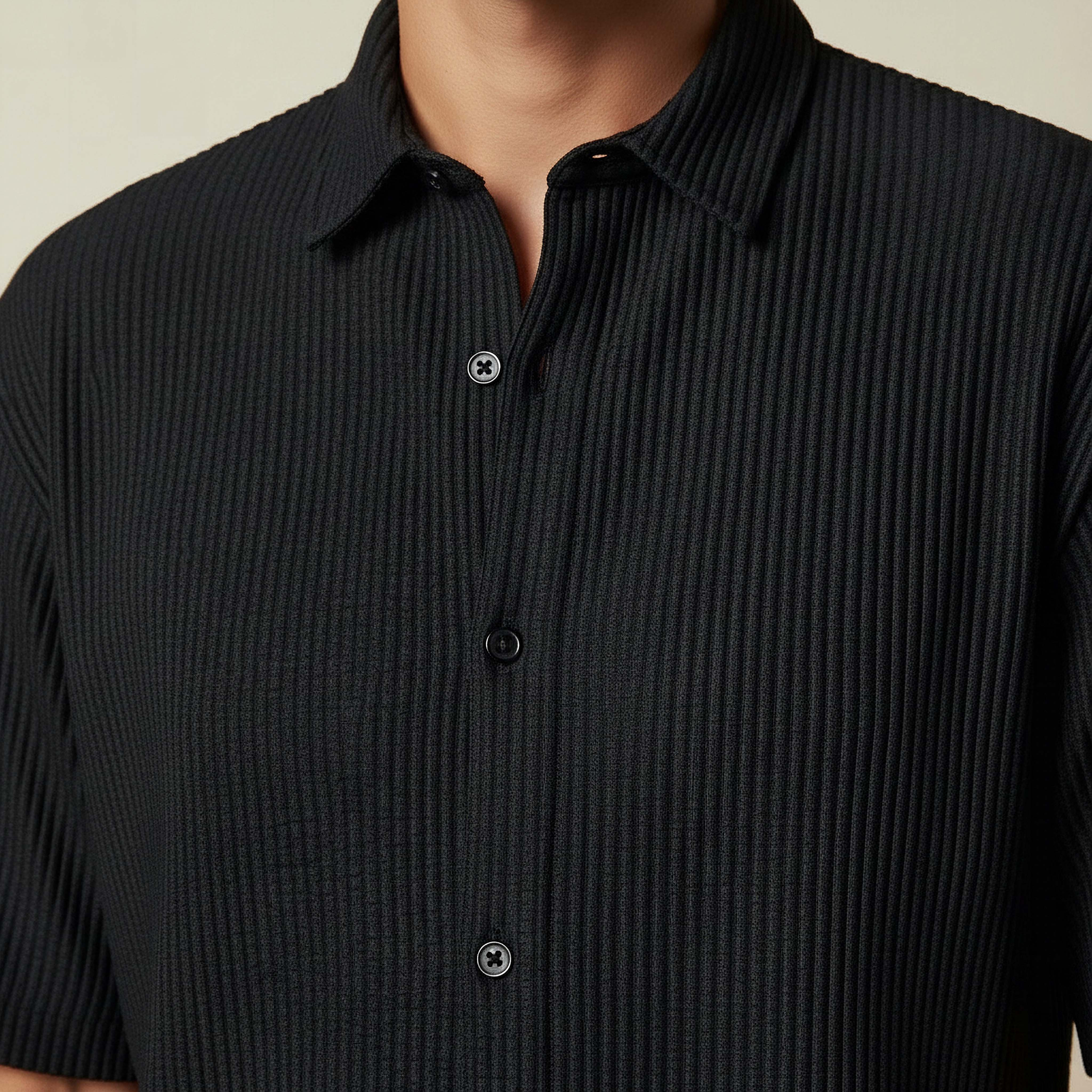 Men Regular Fit Collared Textured Short Sleeve Shirt-men-clothing-shirts-image-4