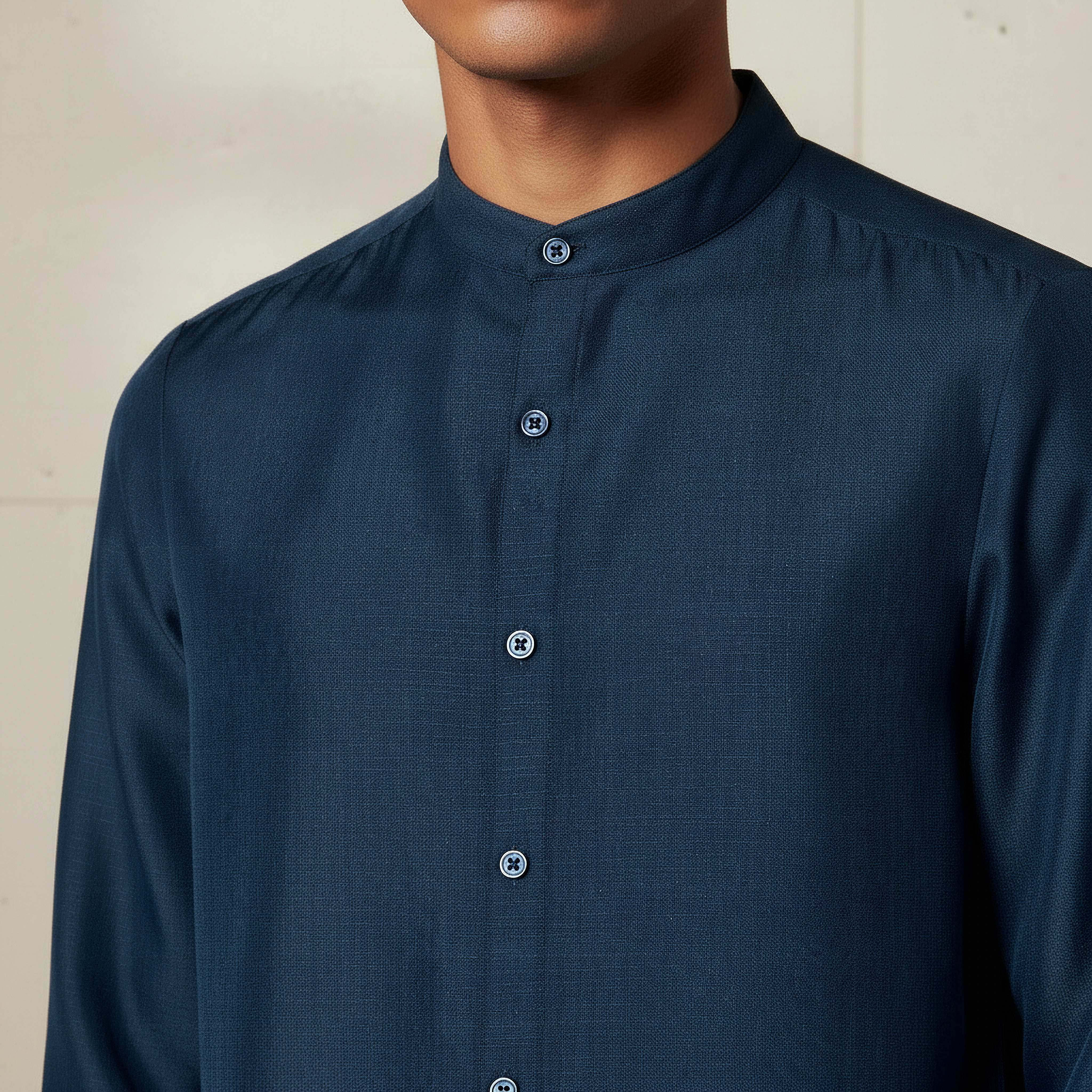 Men Regular Fit Mandarin Collar Long Sleeves Linen Look Shirt-men-clothing-shirts-image-4