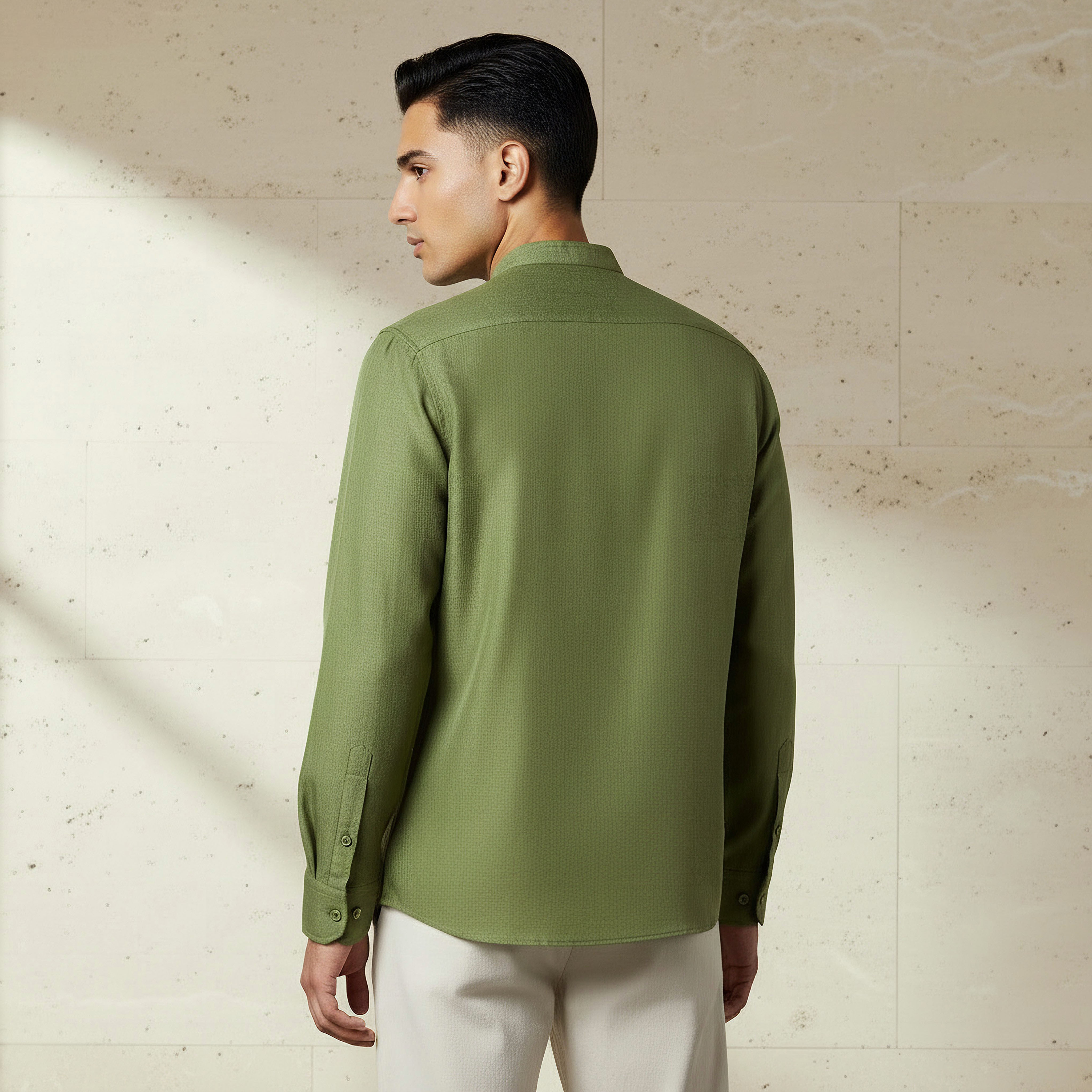 قميص بطلّة كتان وياقة ماندرين وأكمام طويلة وقصة عادية للرجال-men-clothing-shirts-image-3