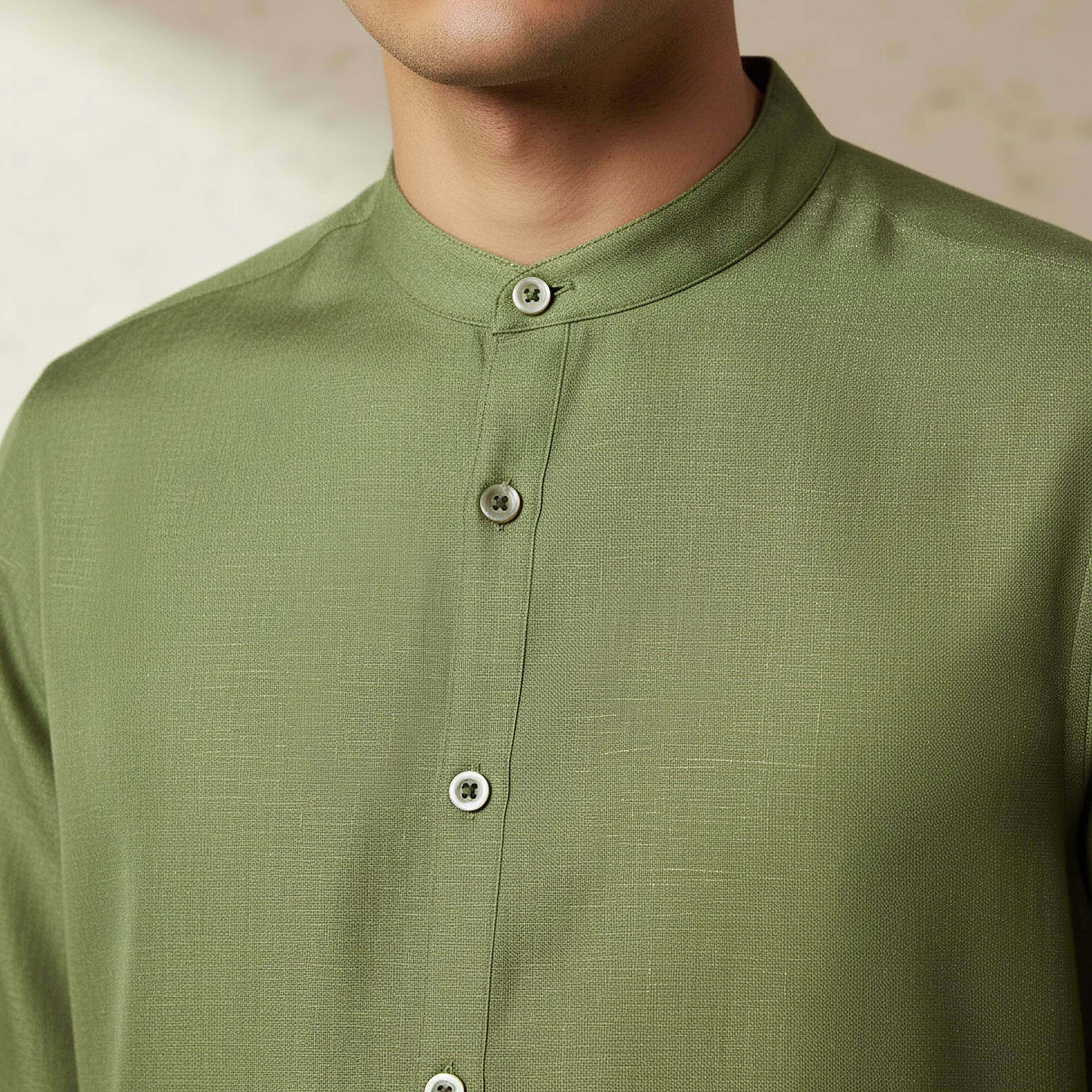 قميص بطلّة كتان وياقة ماندرين وأكمام طويلة وقصة عادية للرجال-men-clothing-shirts-image-4