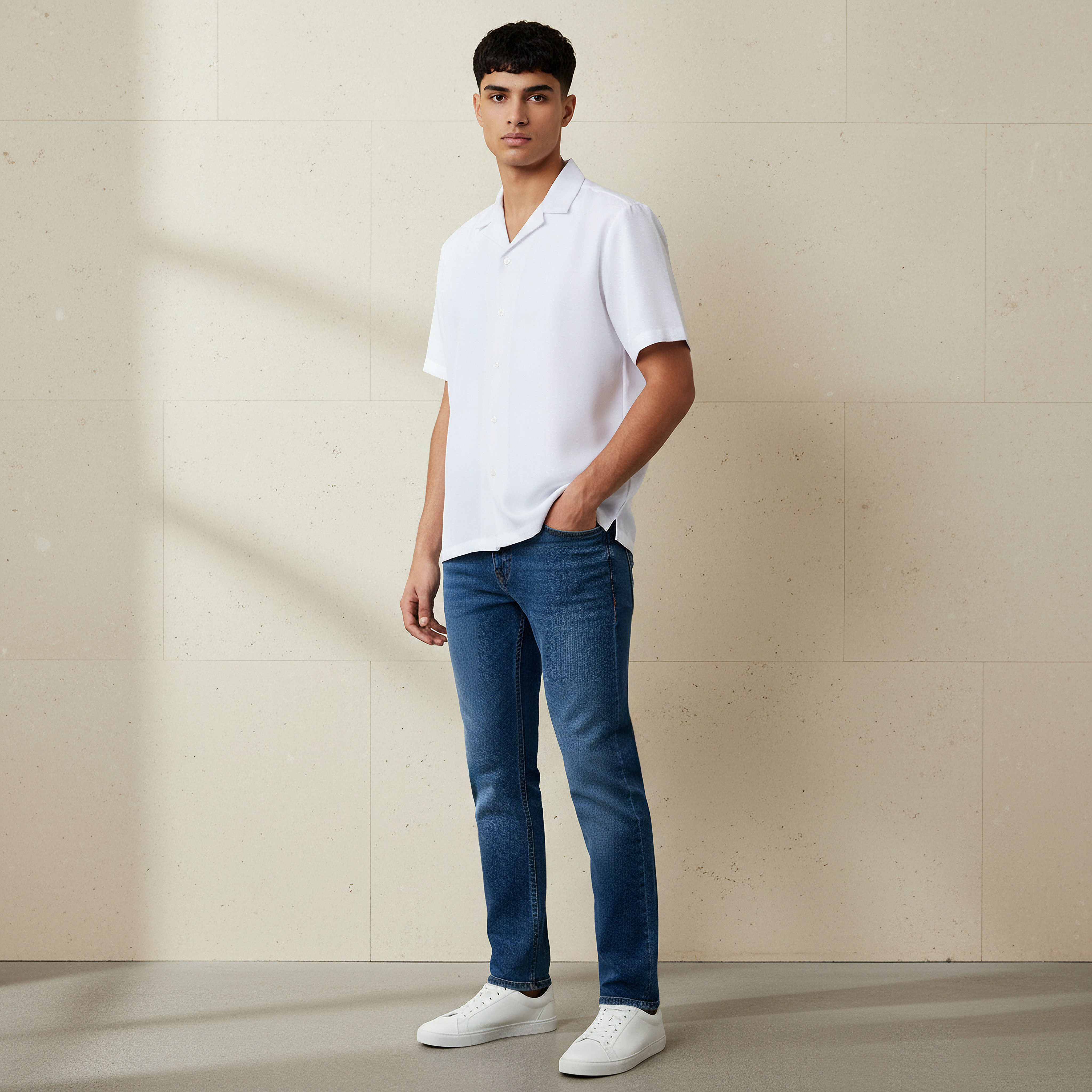 Men Regular Fit Camp Collar Textured Short Sleeves Shirt-men-clothing-shirts-image-2