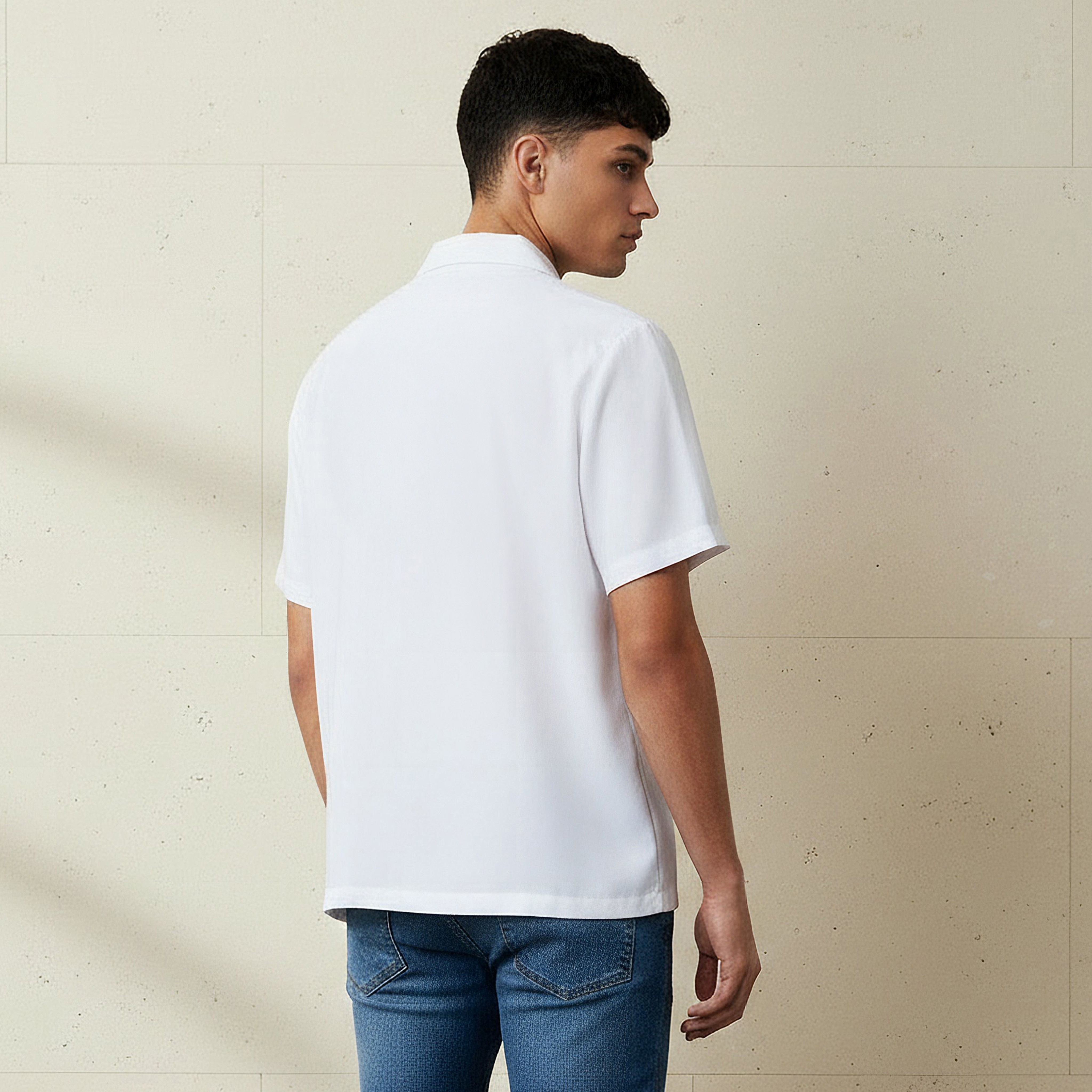 Men Regular Fit Camp Collar Textured Short Sleeves Shirt-men-clothing-shirts-image-3