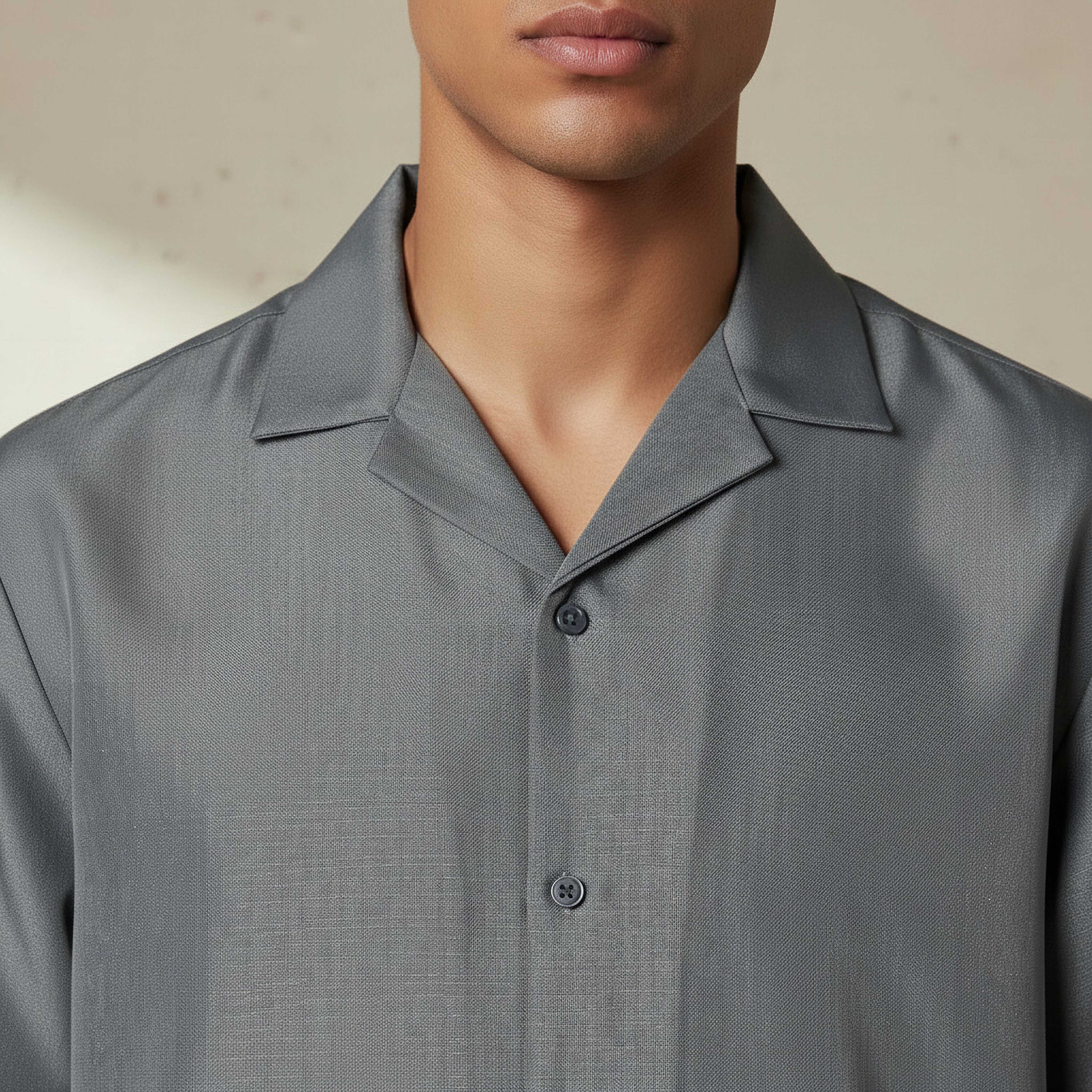 قميص بارز الملمس بياقة كامب وأكمام قصيرة وقصة عادية للرجال-men-clothing-shirts-image-4