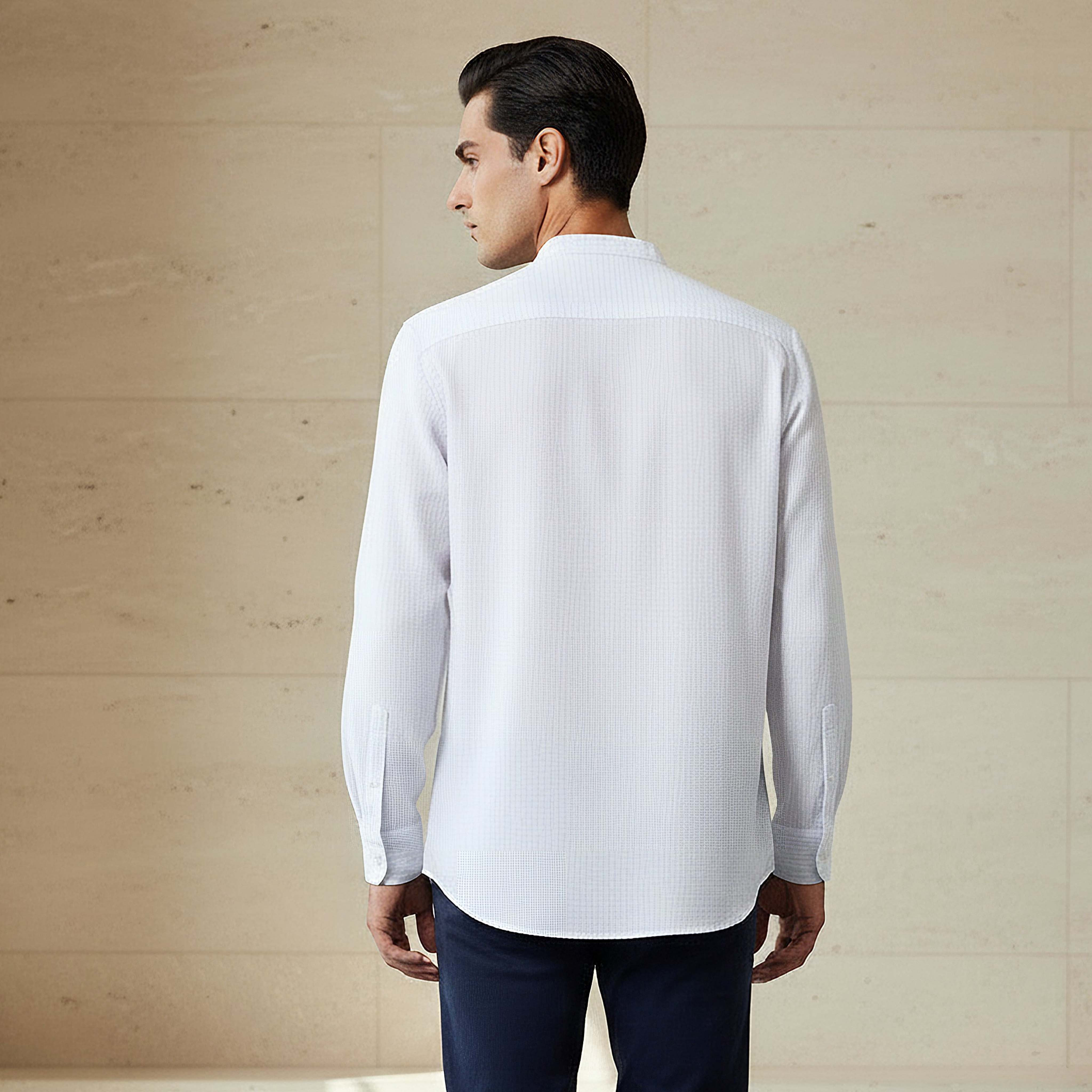 Men Regular Fit Mandarin Collar Striped Long Sleeves Shirt-men-clothing-shirts-image-3