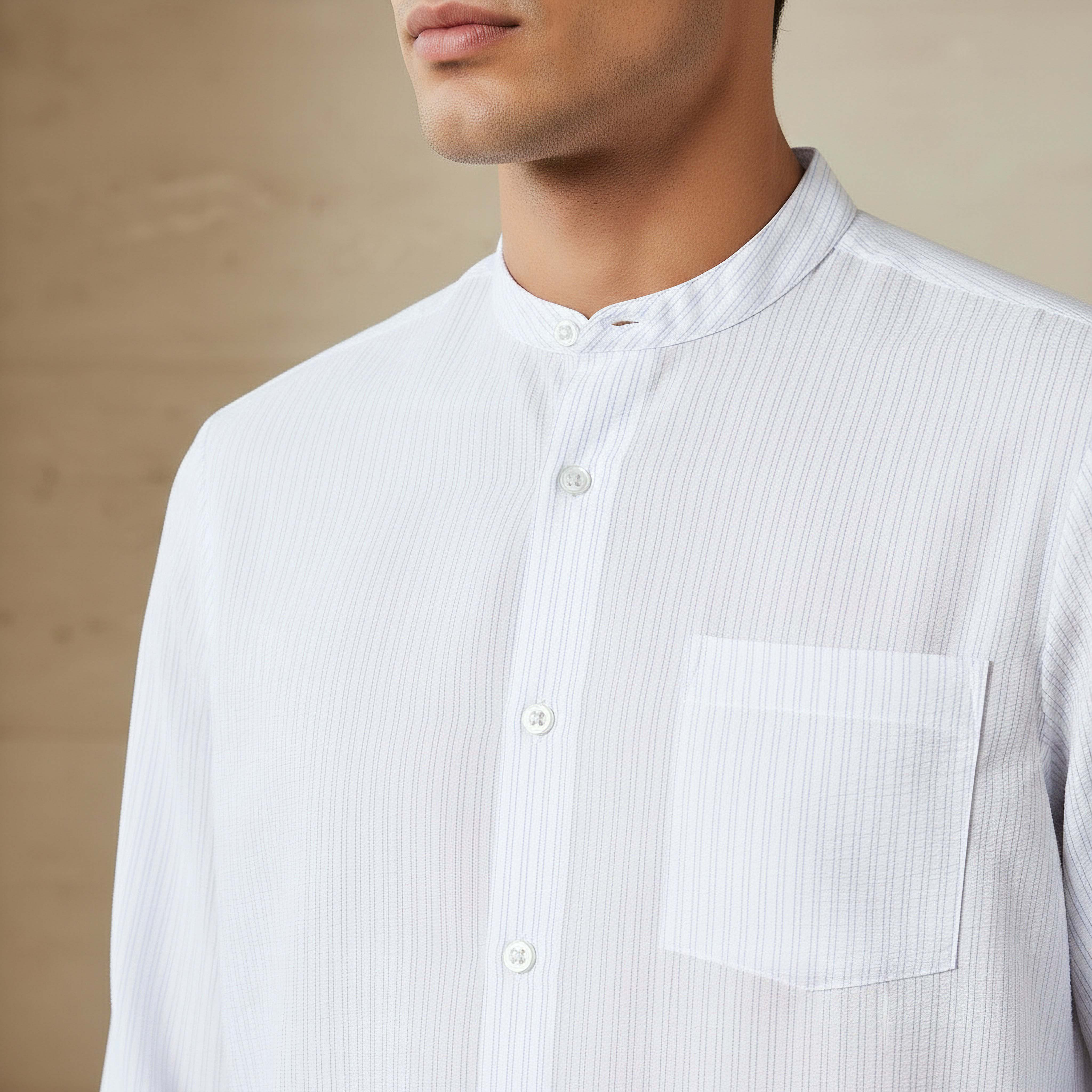 Men Regular Fit Mandarin Collar Striped Long Sleeves Shirt-men-clothing-shirts-image-4