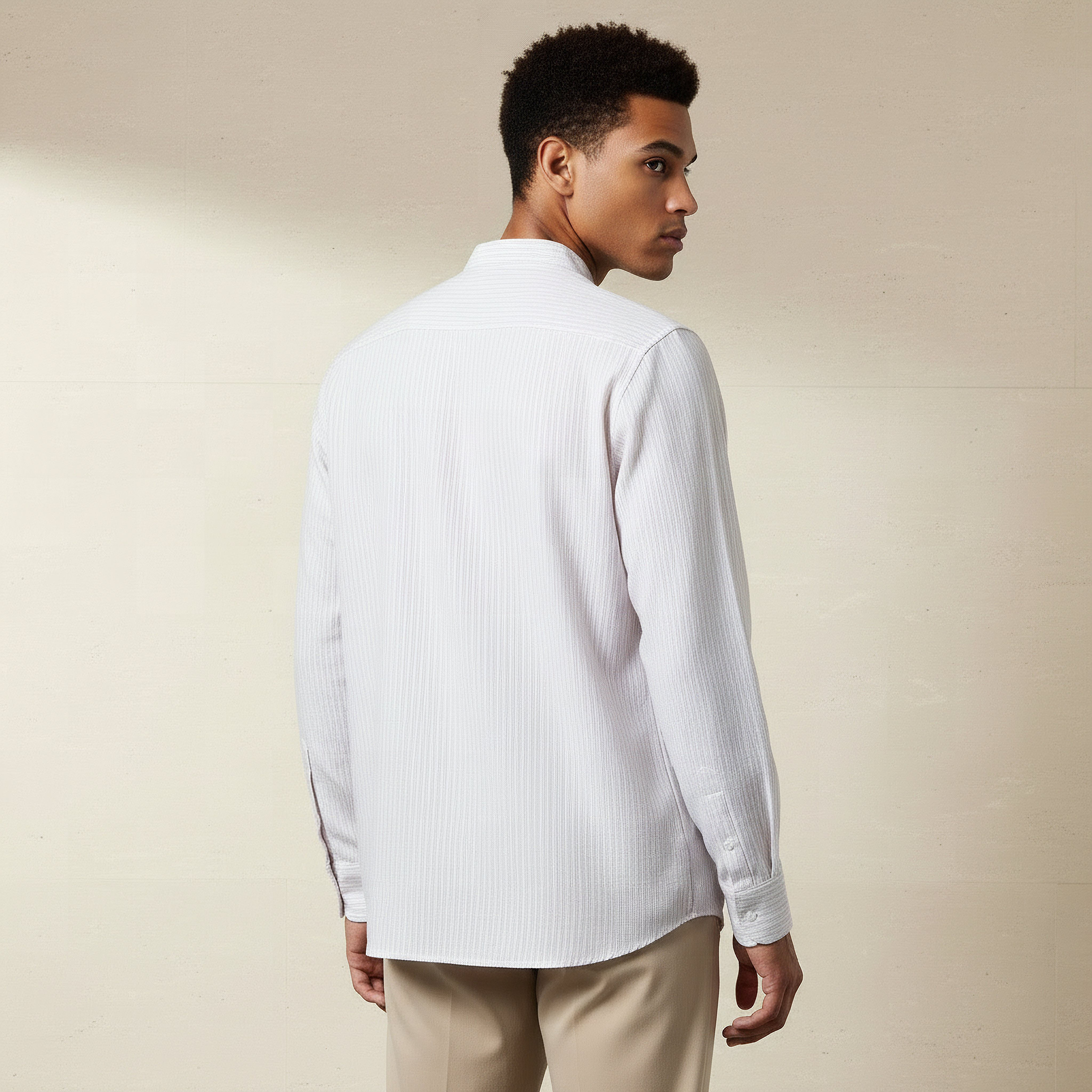 Men Regular Fit Mandarin Collar Striped Long Sleeves Shirt-men-clothing-shirts-image-3