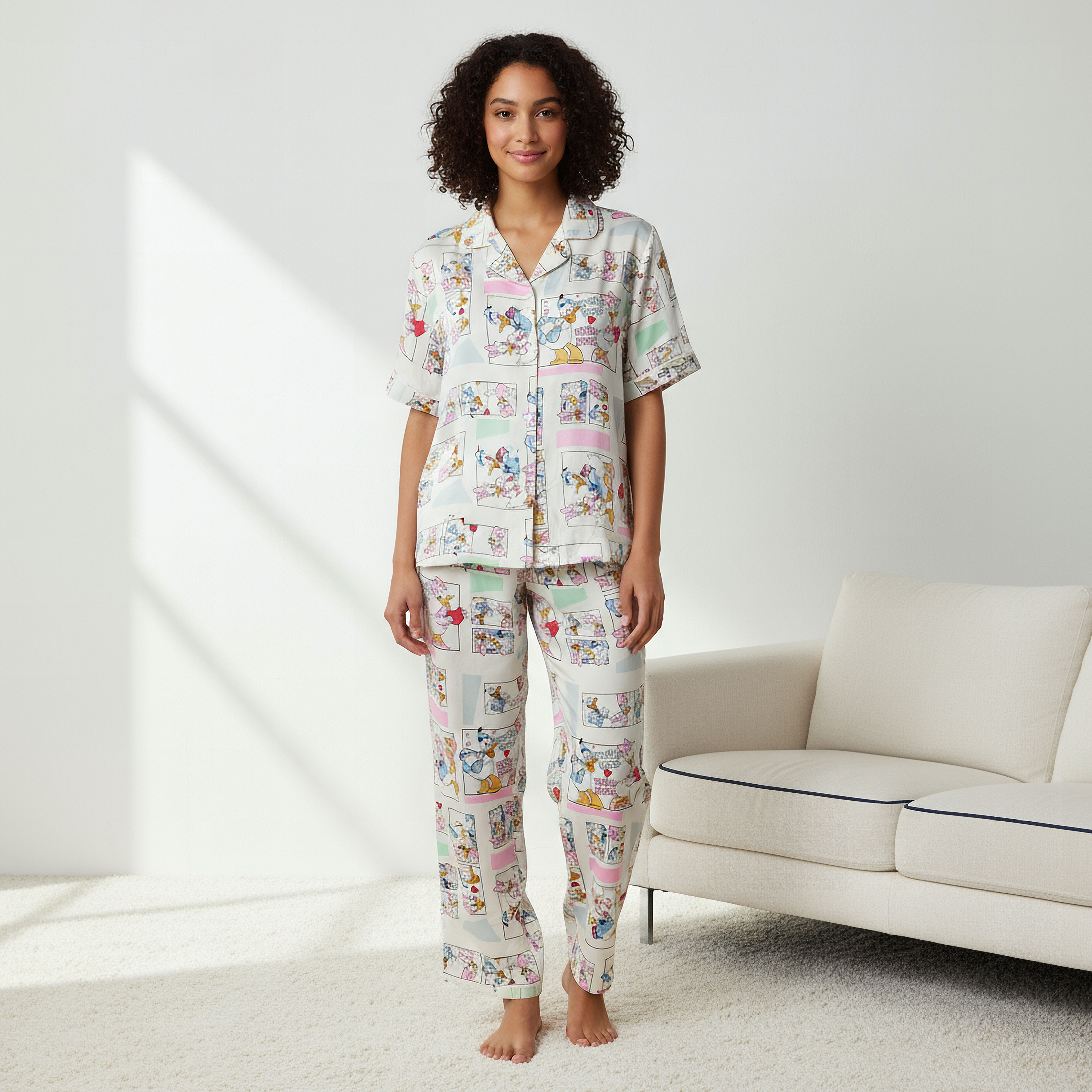 Pyjama Set Button-Down Shirt & Trousers Viscose-women-clothing-nightwear-pyjamas-longsets-image-1