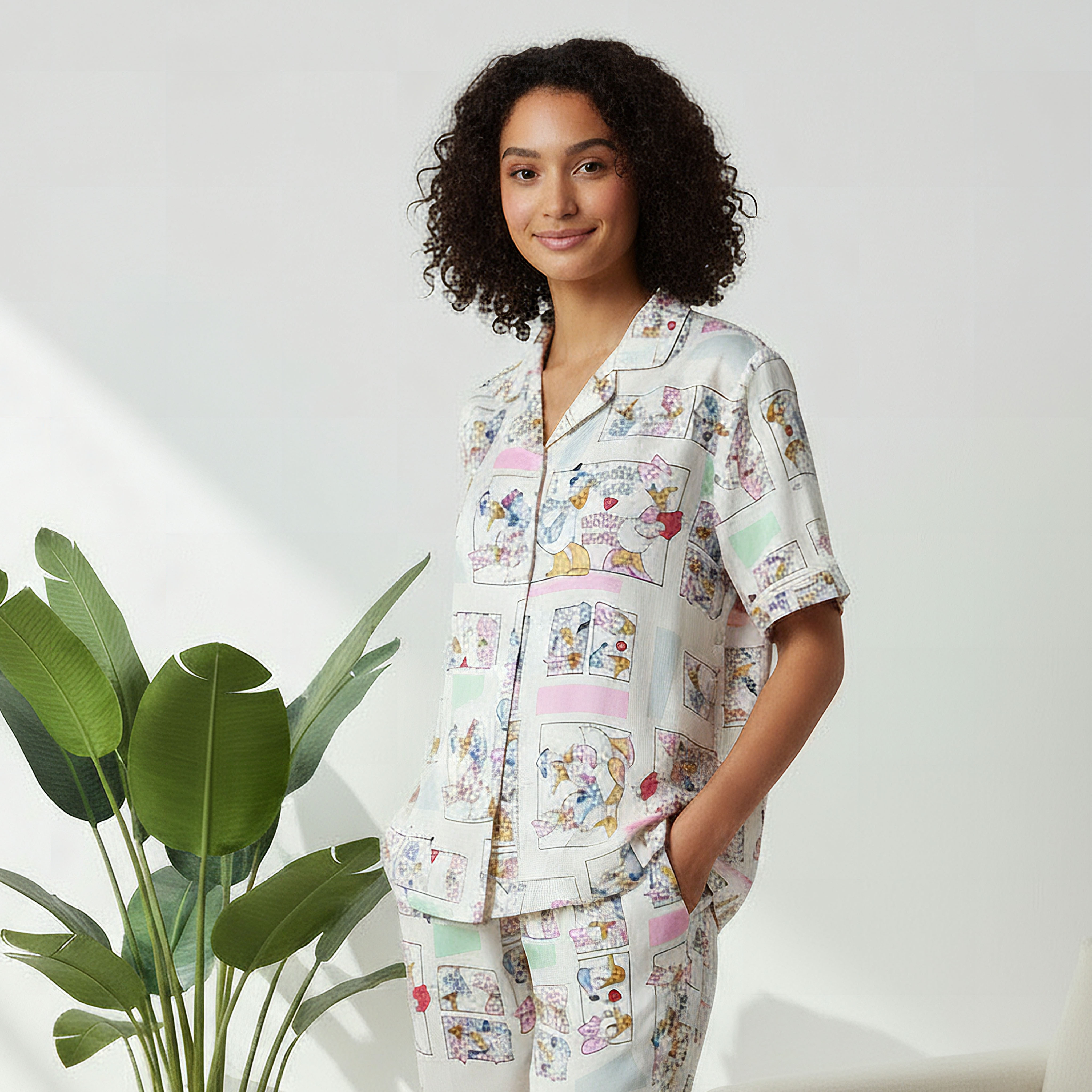 Pyjama Set Button-Down Shirt & Trousers Viscose-women-clothing-nightwear-pyjamas-longsets-image-2