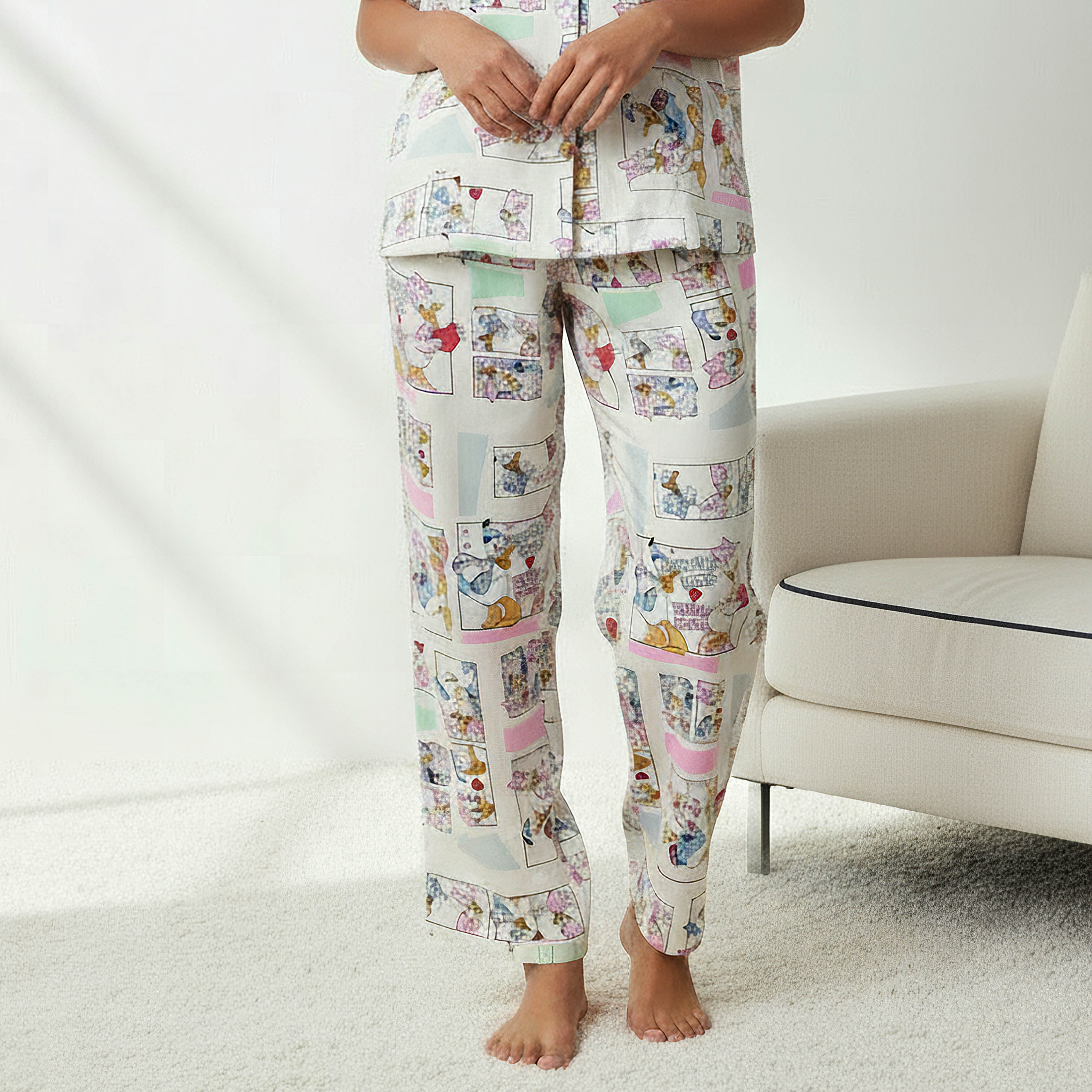 Pyjama Set Button-Down Shirt & Trousers Viscose-women-clothing-nightwear-pyjamas-longsets-image-4