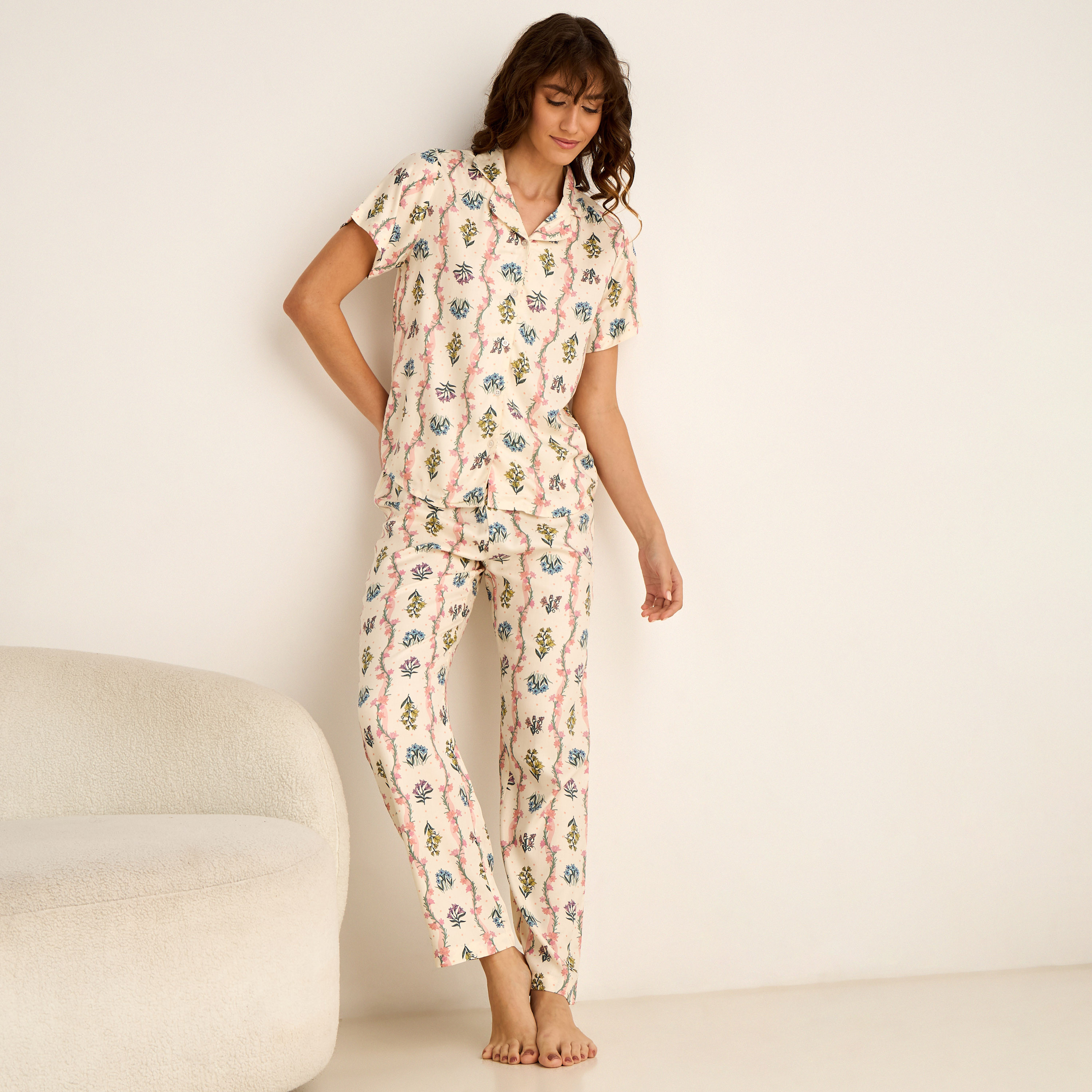 Pyjama Set Button-Down Shirt & Trousers Viscose-women-clothing-nightwear-pyjamas-longsets-image-1