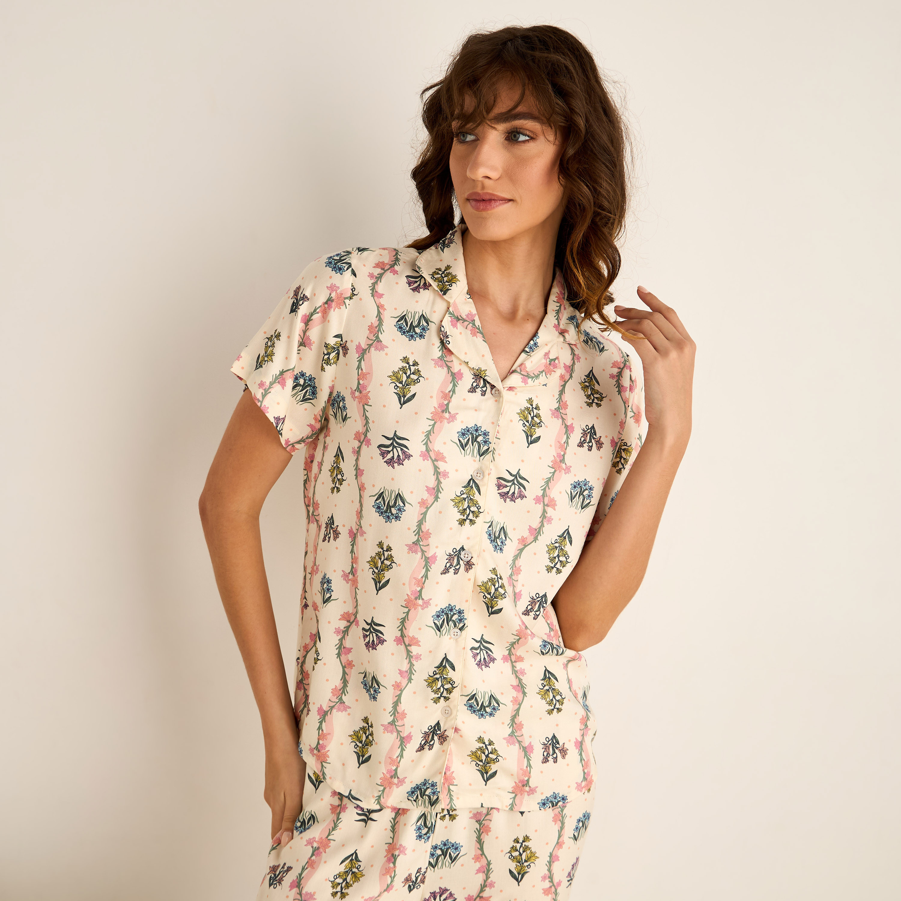 Pyjama Set Button-Down Shirt & Trousers Viscose-women-clothing-nightwear-pyjamas-longsets-image-2