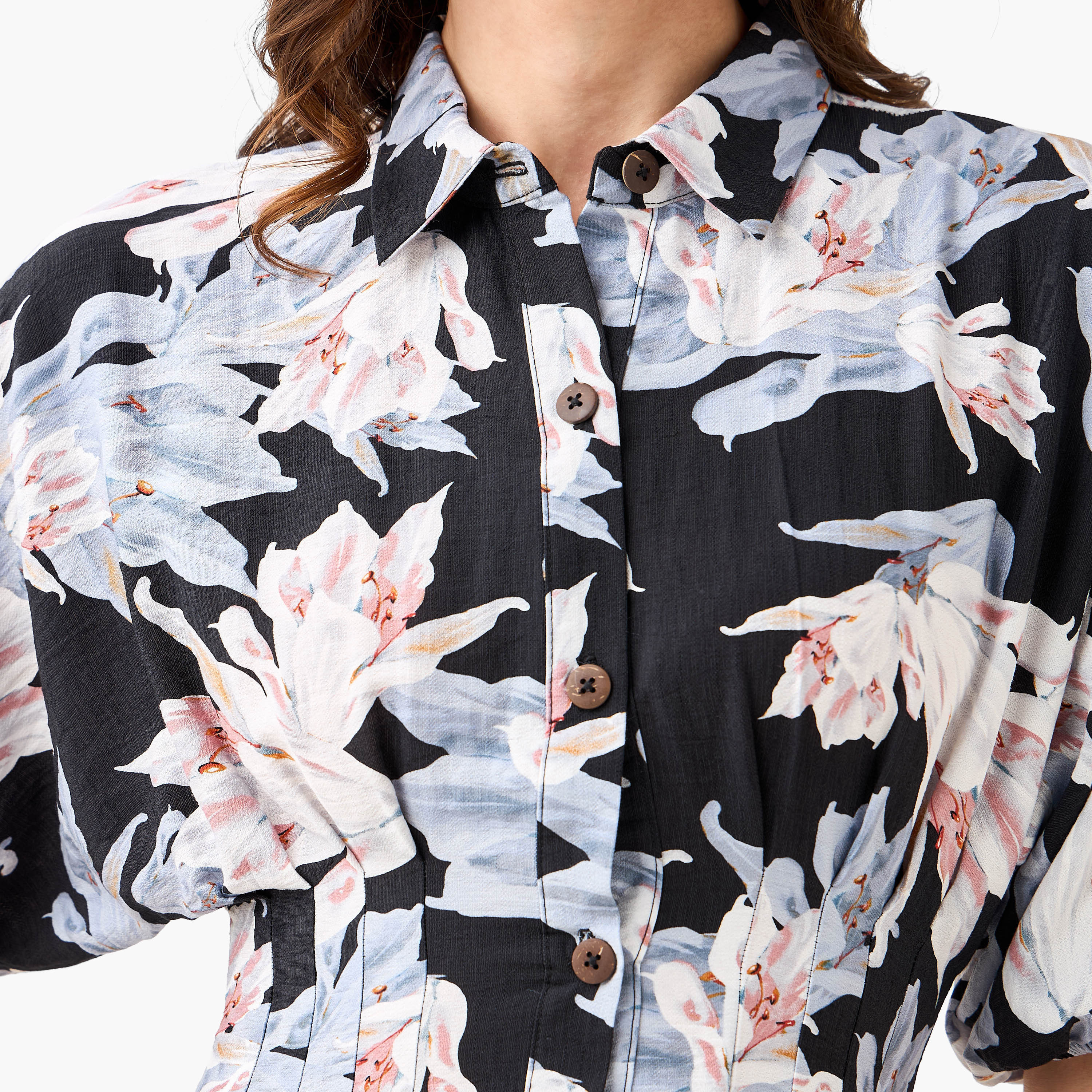 Floral Print Shirt Style Women Dress with Collar Viscose-women-clothing-dresses-image-2
