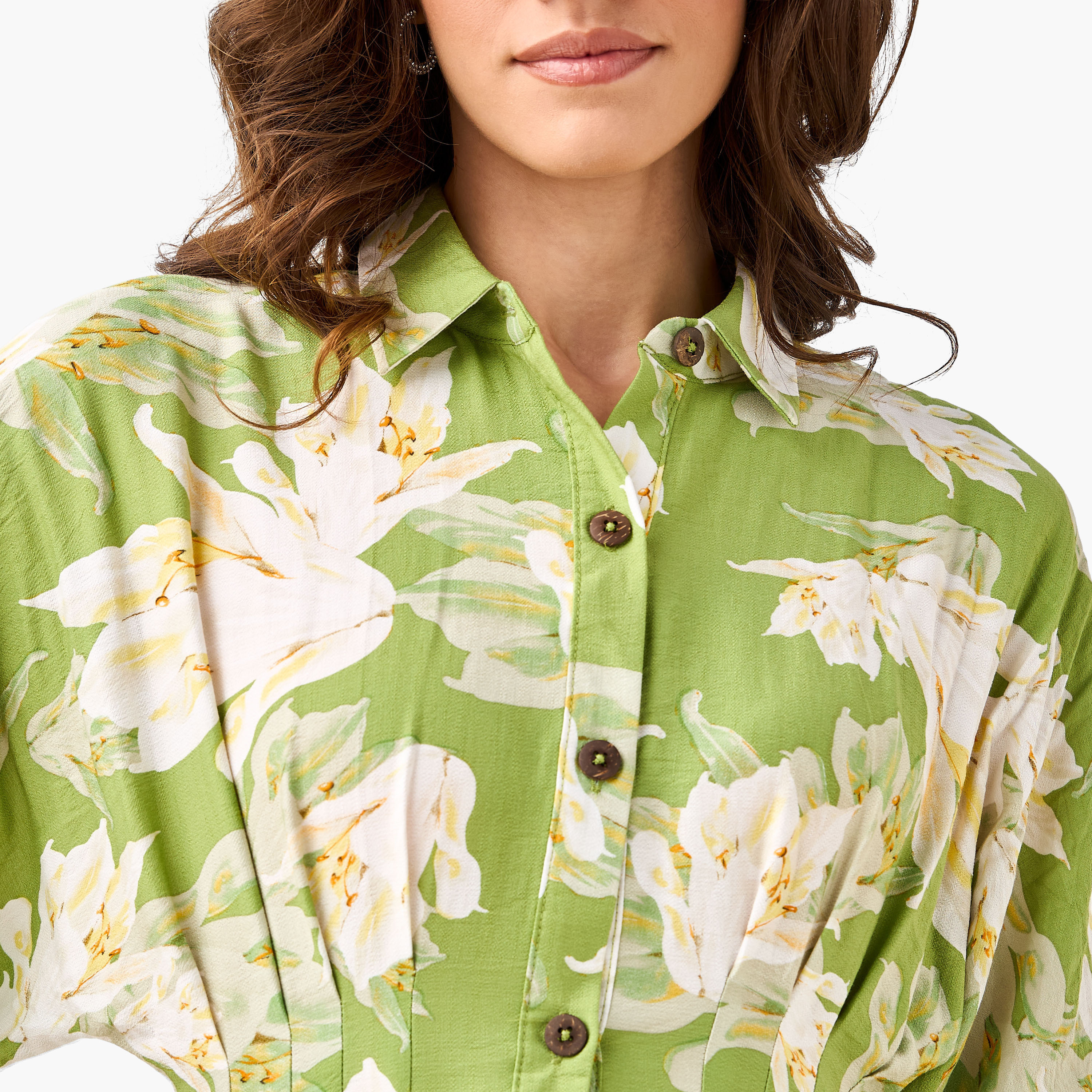 Floral Print Shirt Style Women Dress with Collar Viscose-women-clothing-dresses-image-2