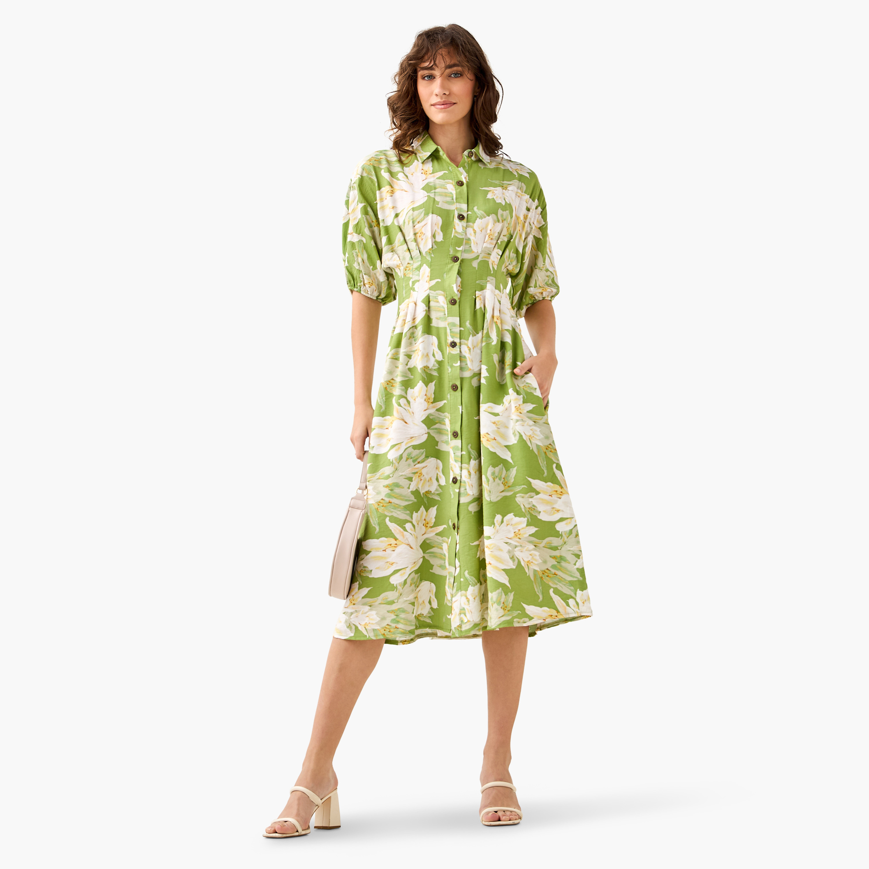 Floral Print Shirt Style Women Dress with Collar Viscose-women-clothing-dresses-image-3